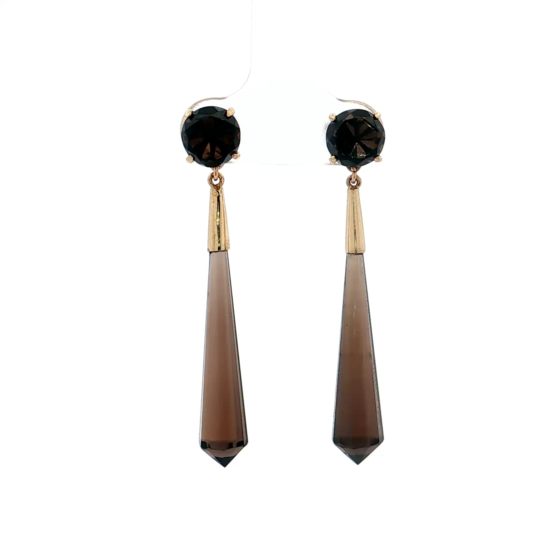 Smokey Quartz Dangle Earrings 14k Yellow Gold