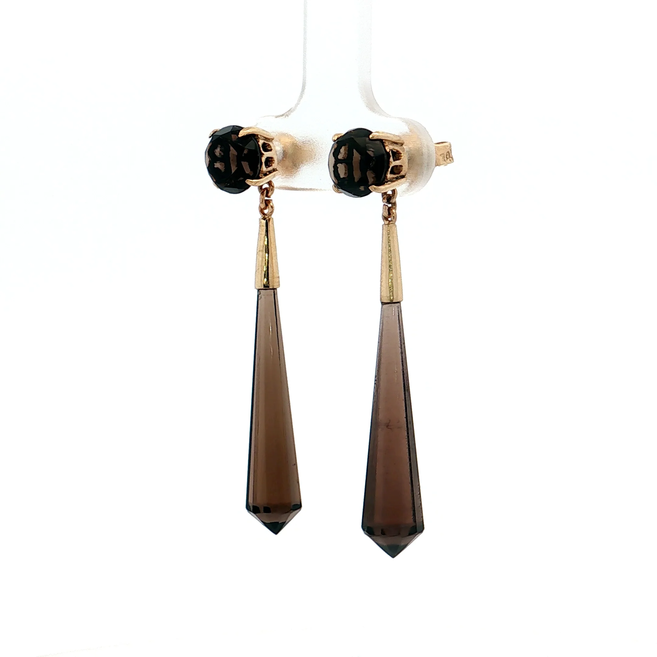 Smokey Quartz Dangle Earrings 14k Yellow Gold - Image 2