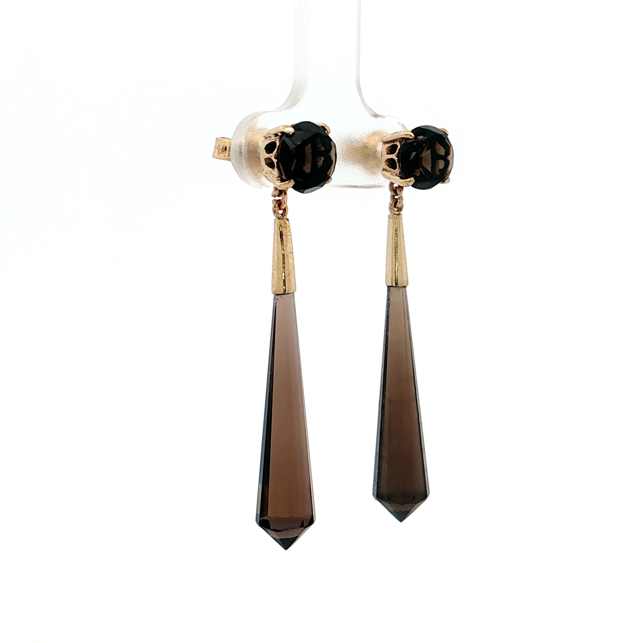 Smokey Quartz Dangle Earrings 14k Yellow Gold - Image 3