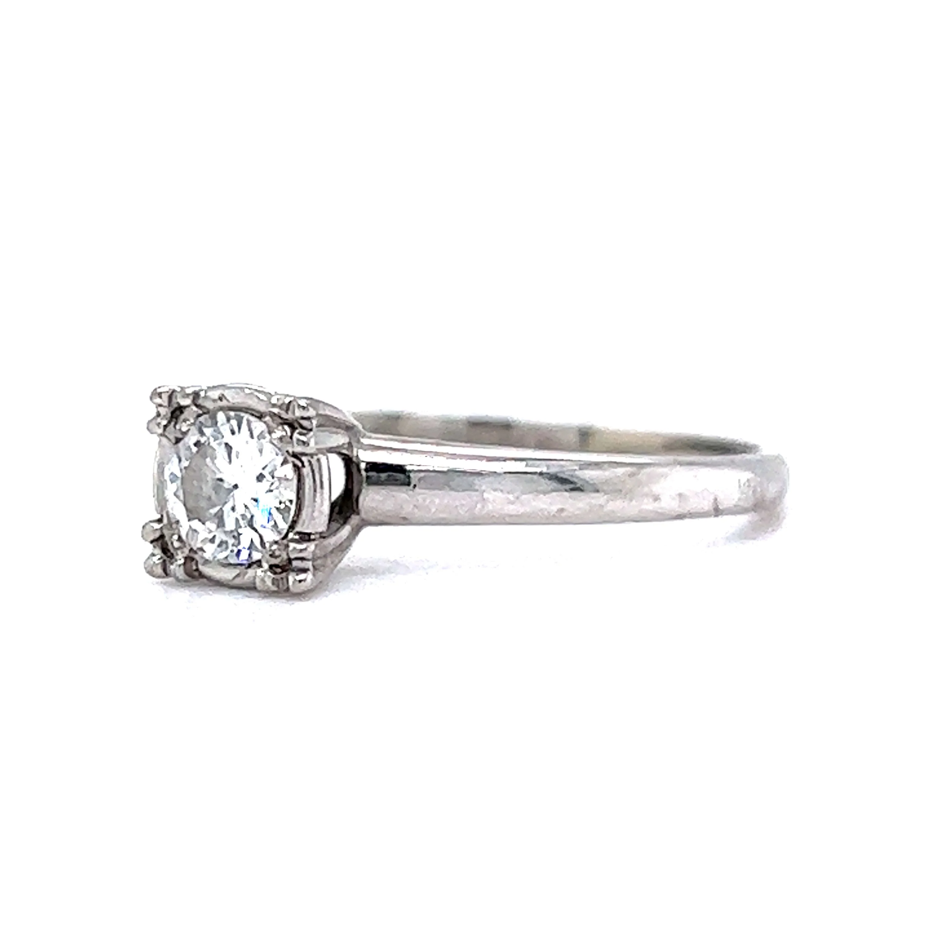 Solitaire Diamond Ring Vintage Mid-Century in 14k White Gold - Image 2