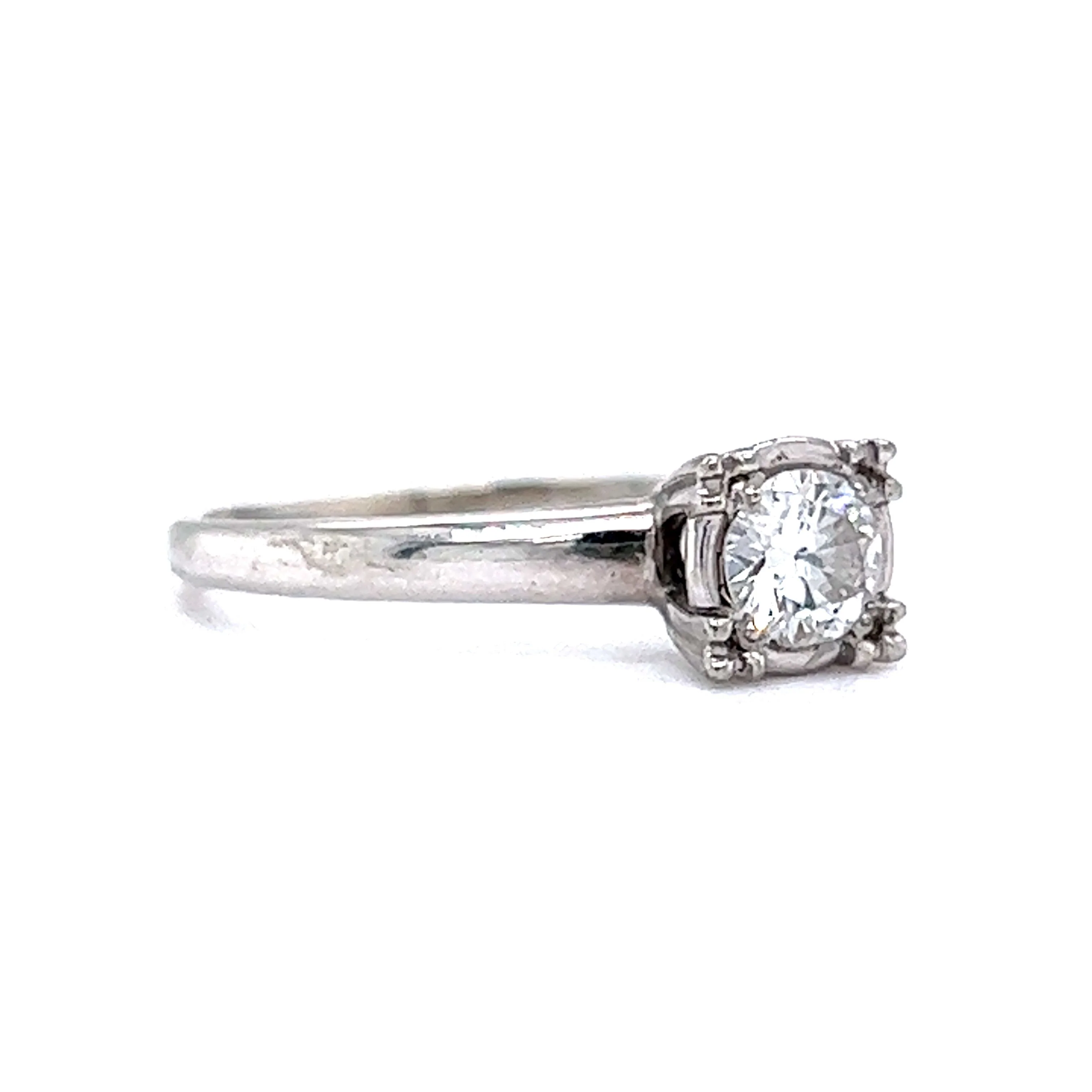 Solitaire Diamond Ring Vintage Mid-Century in 14k White Gold - Image 3