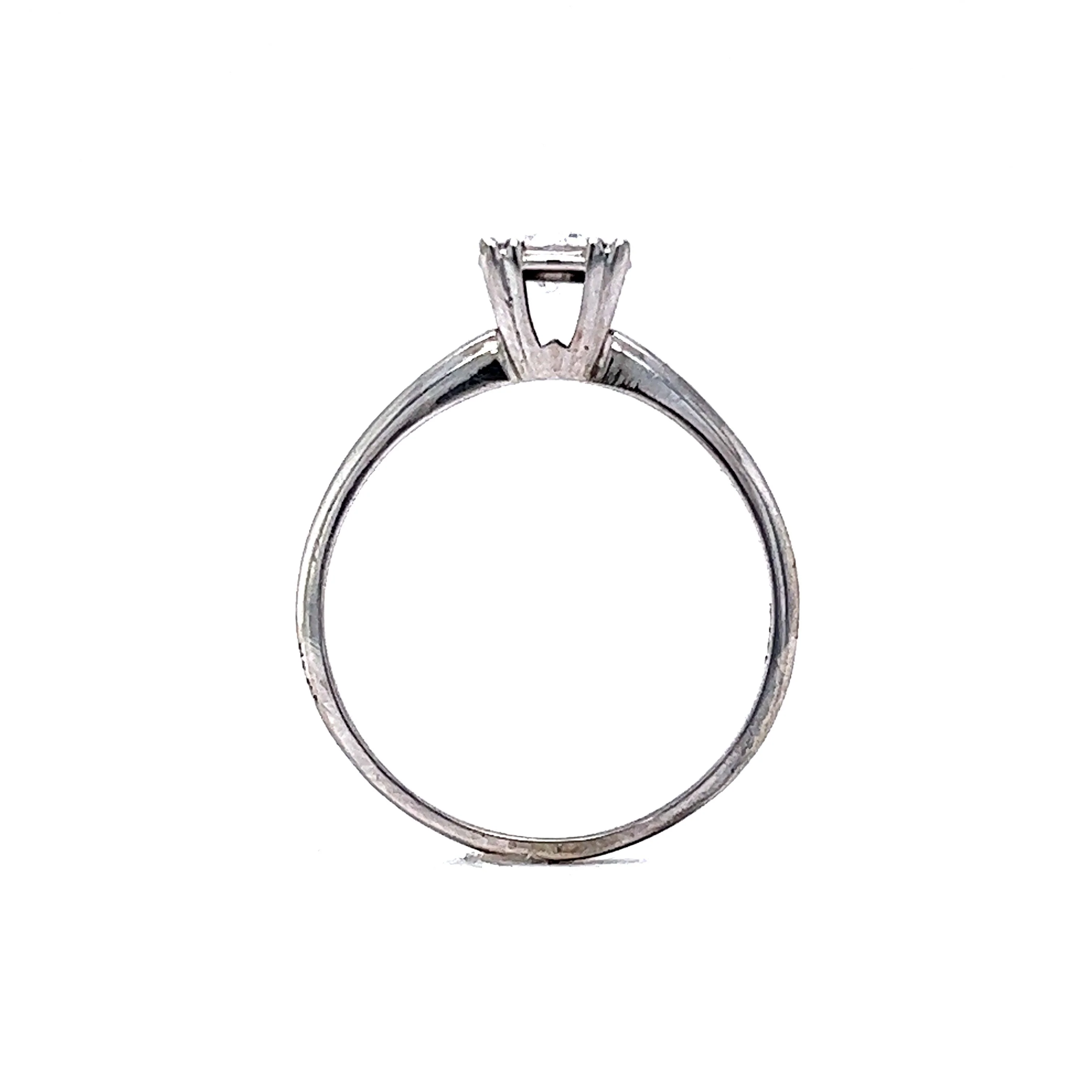 Solitaire Diamond Ring Vintage Mid-Century in 14k White Gold - Image 4