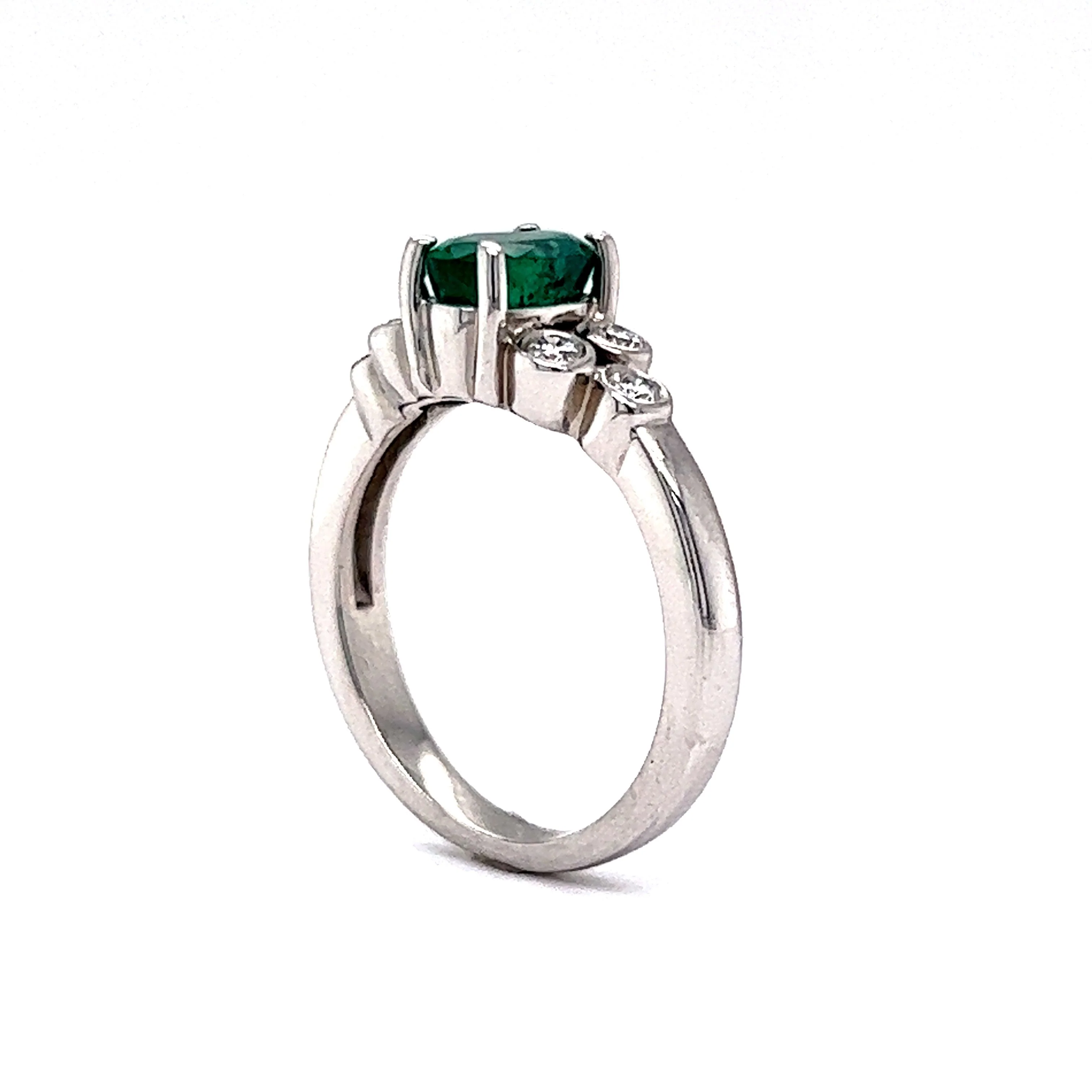 Solitaire Emerald Ring w/ Diamond Accents in Platinum - Image 5