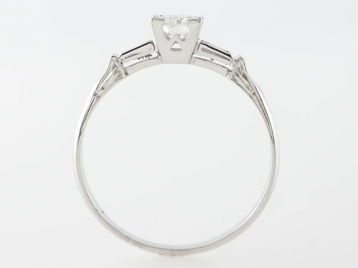Solitaire Engagement Ring w/ Baguette Cut Diamonds Vintage Art Deco - Image 4