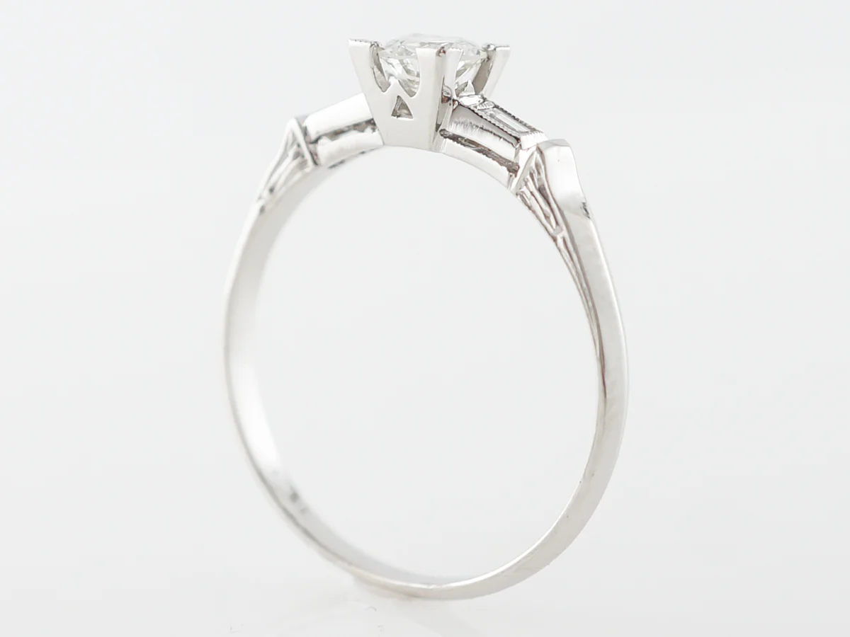 Solitaire Engagement Ring w/ Baguette Cut Diamonds Vintage Art Deco - Image 5