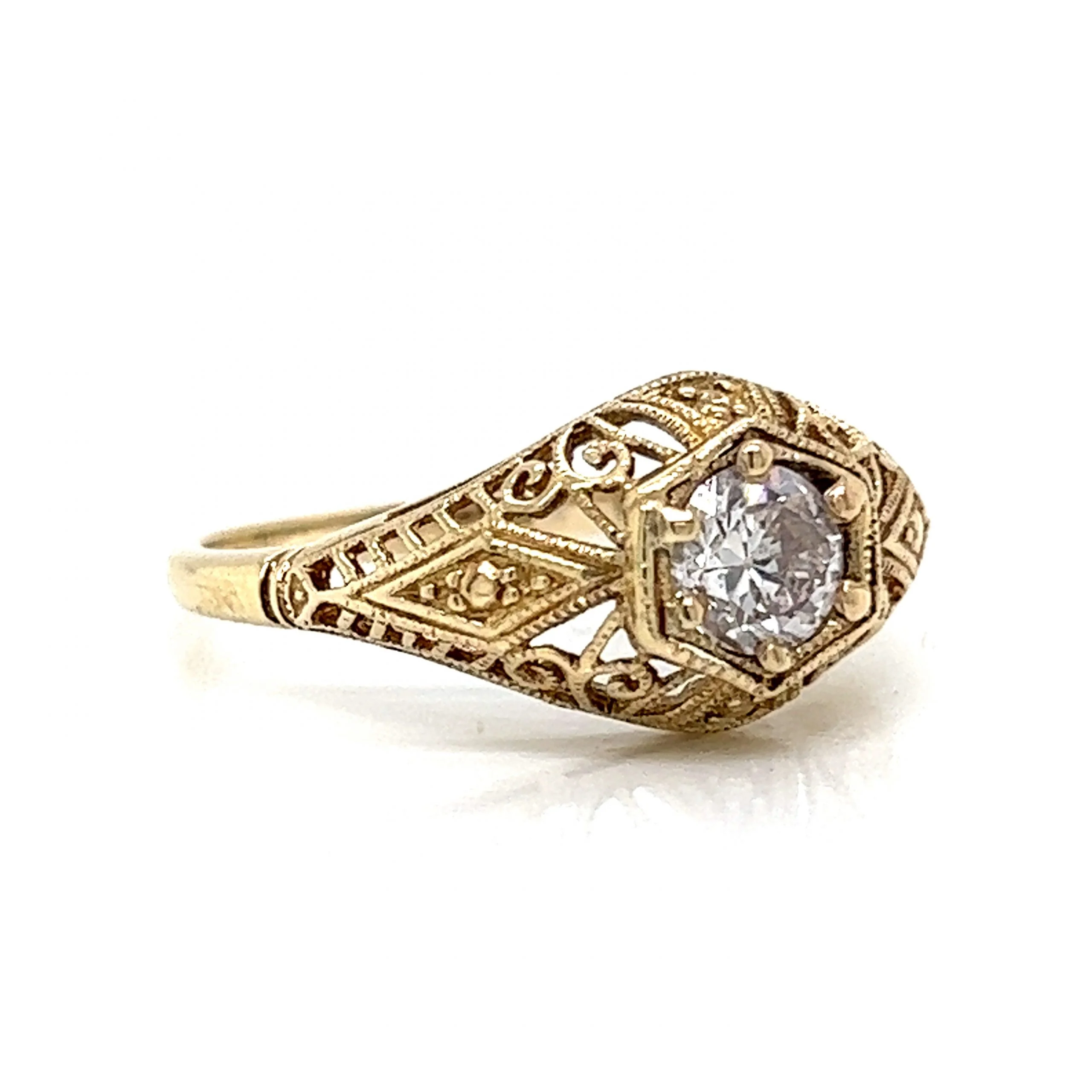 Solitaire Filigree Art Deco Engagement Ring in 14k Yellow Gold - Image 3