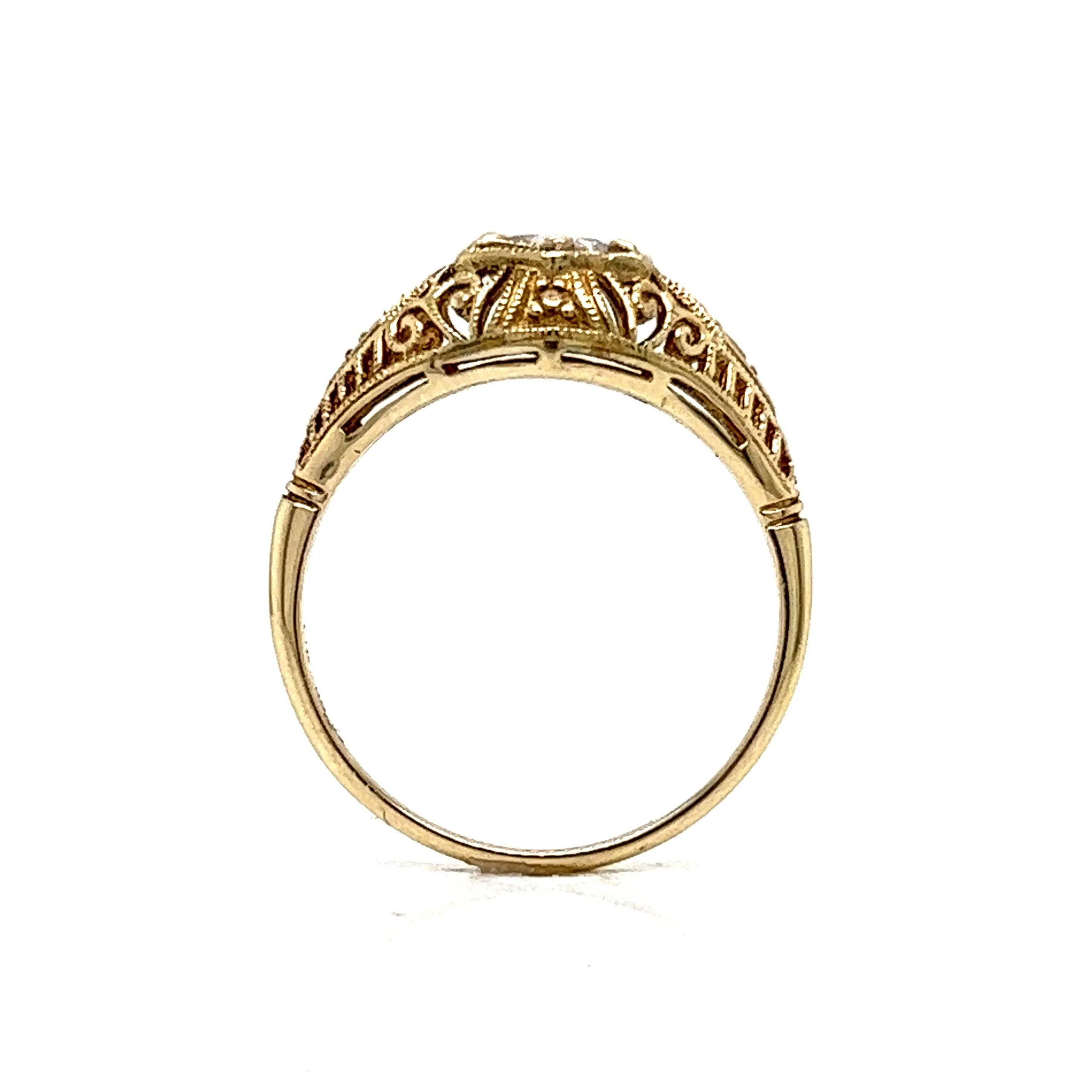 Solitaire Filigree Art Deco Engagement Ring in 14k Yellow Gold - Image 4