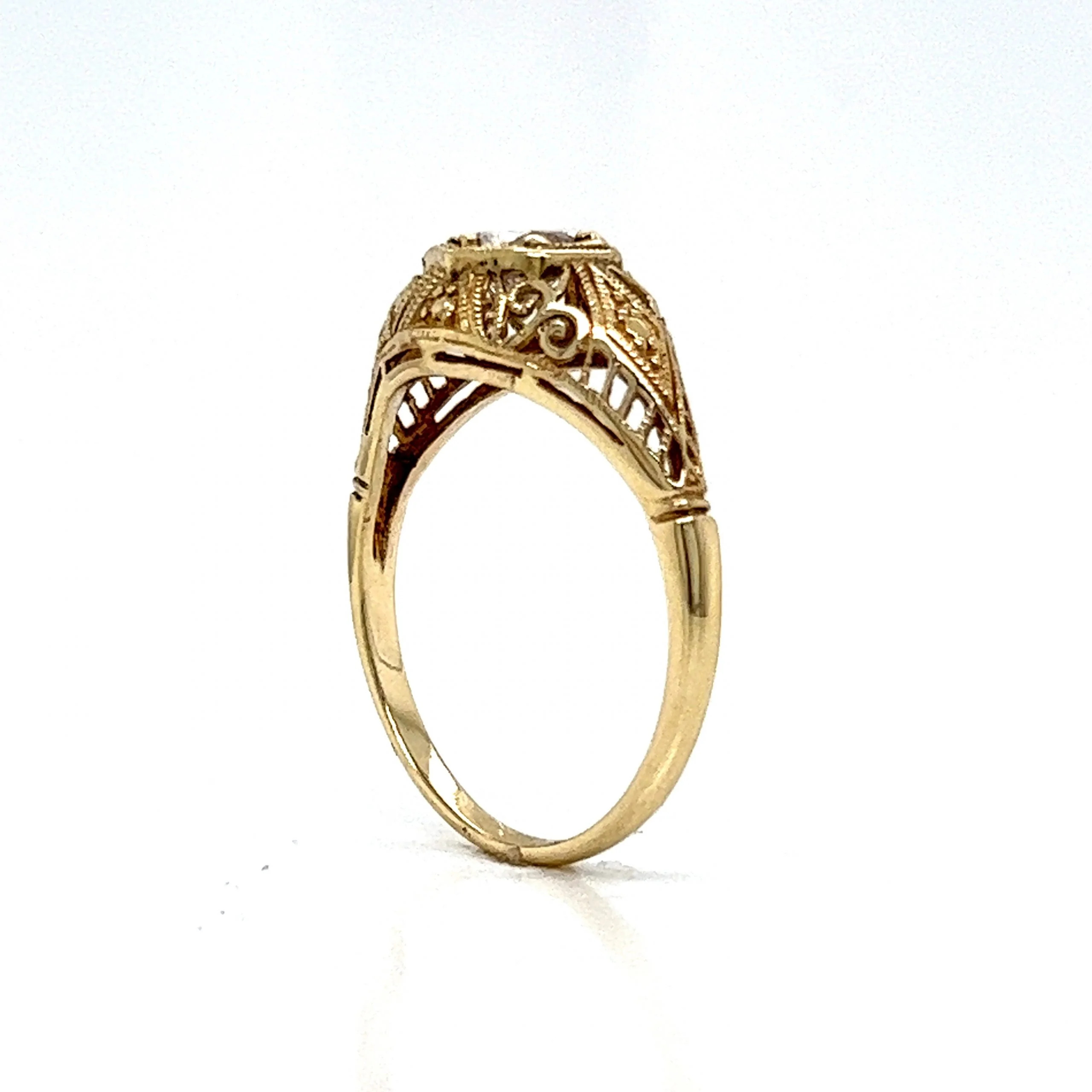 Solitaire Filigree Art Deco Engagement Ring in 14k Yellow Gold - Image 5