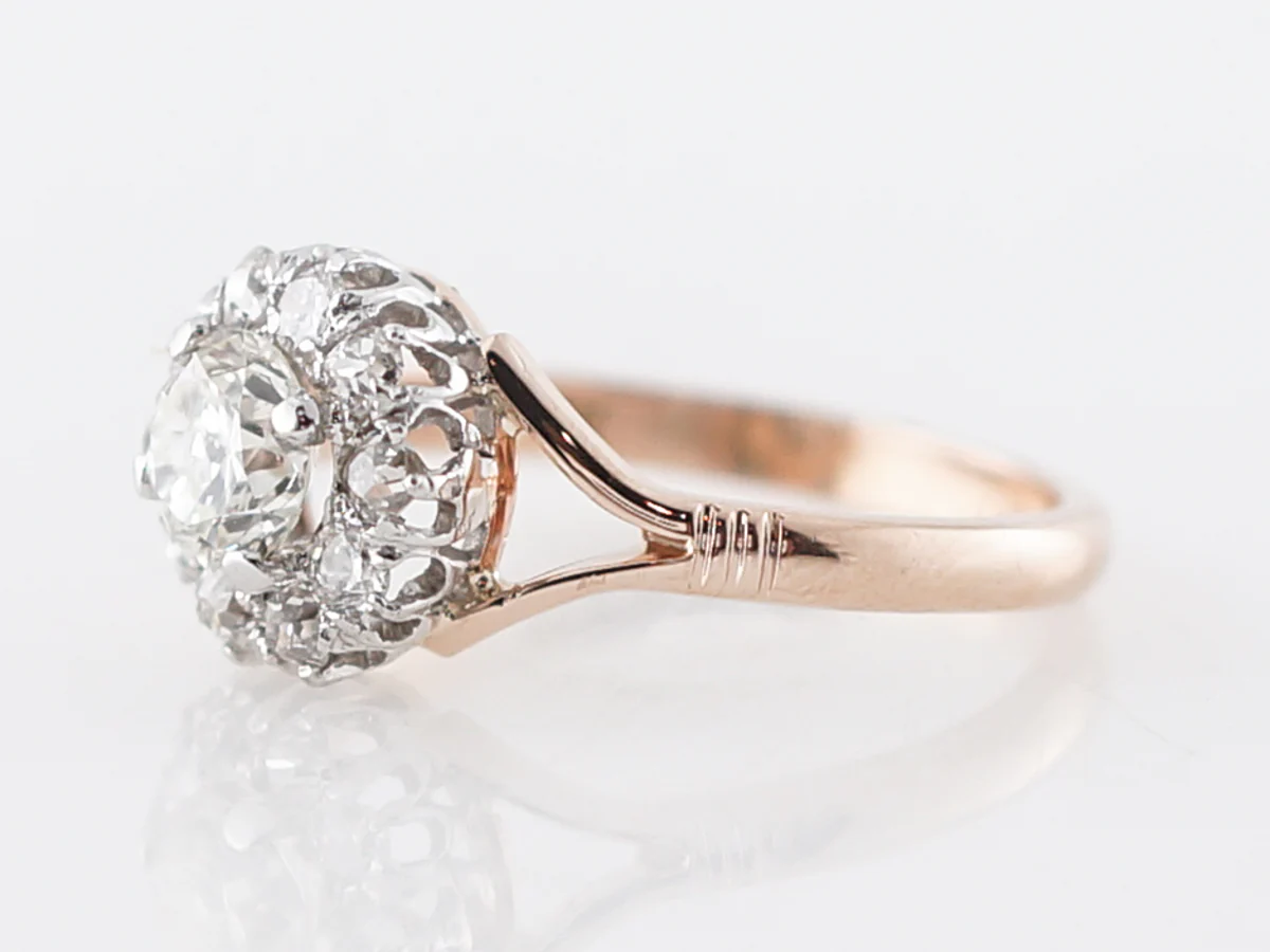 Vintage Victorian Split Shank Diamond Cluster Engagement Ring in Rose Gold - Image 2