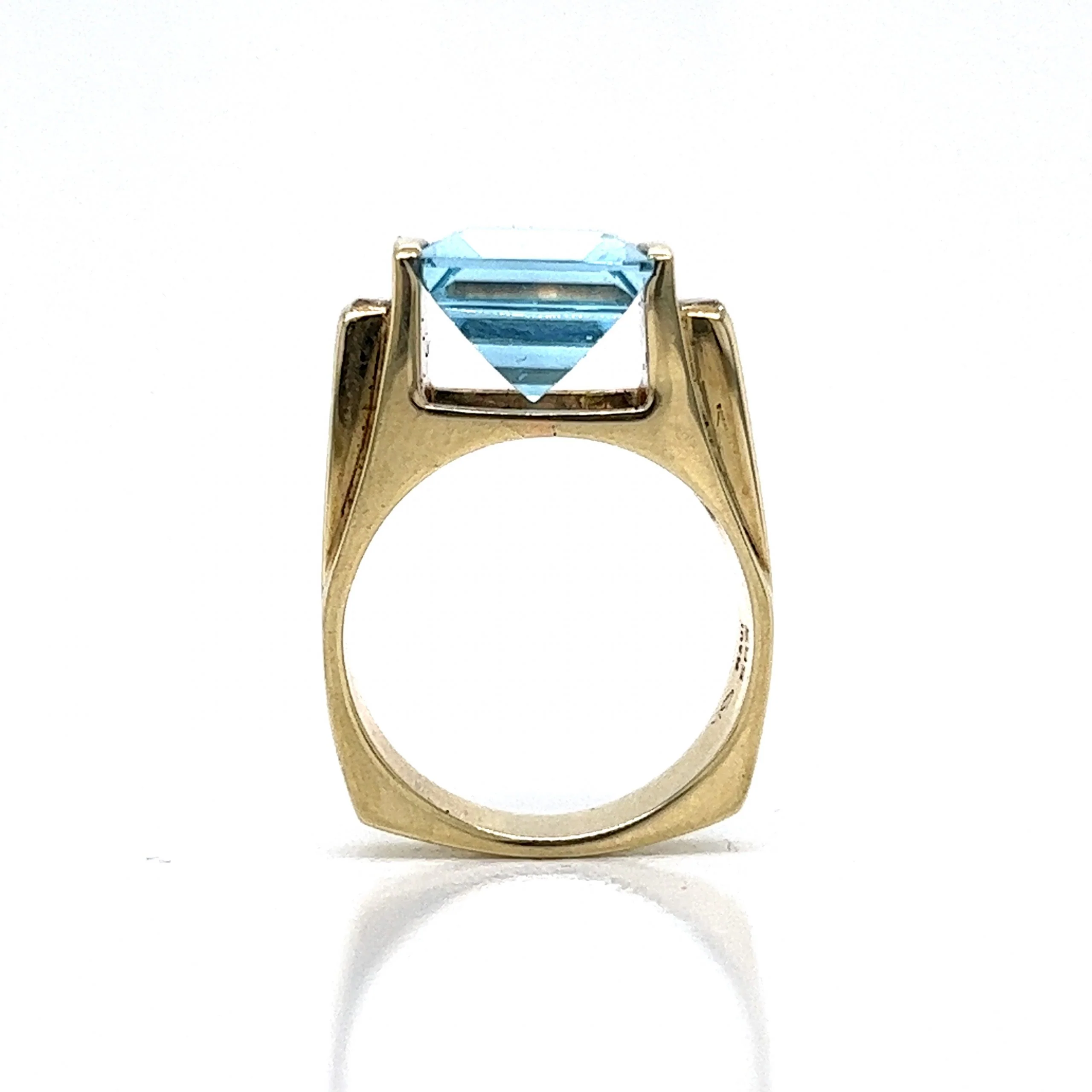 Square Cut Blue Topaz Cocktail Ring in 14k Yellow Gold - Image 4