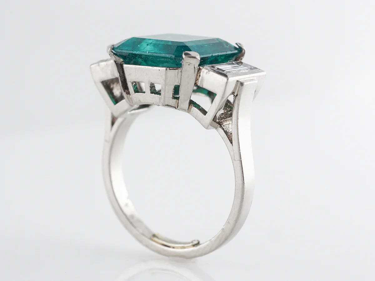 Square Cut Colombian Emerald w/ Diamond Cocktail Ring in Platinum - Image 5