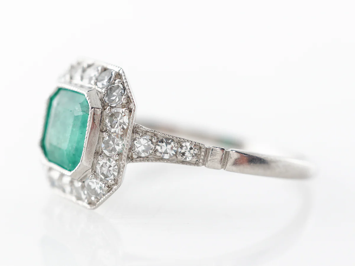 Square Cut Emerald & Diamond Engagement Ring in Platinum - Image 2