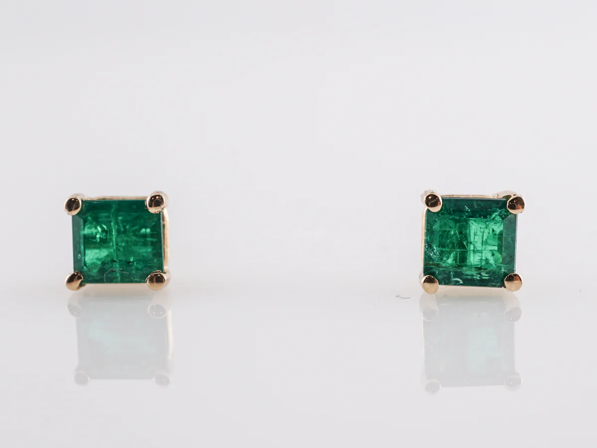 Square Cut Emerald Stud Earrings in 18K Yellow Gold - Image 4