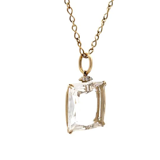 Square Cut Quartz & Diamond Pendant in 18k - Image 3