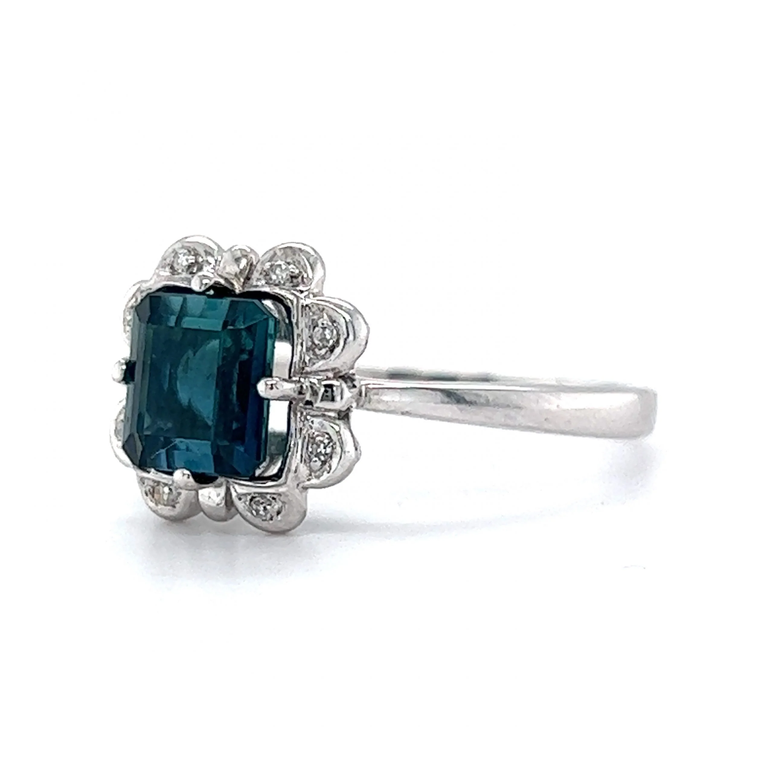 Square Cut Tourmaline & Diamond Cocktail Ring in 14k White Gold - Image 2
