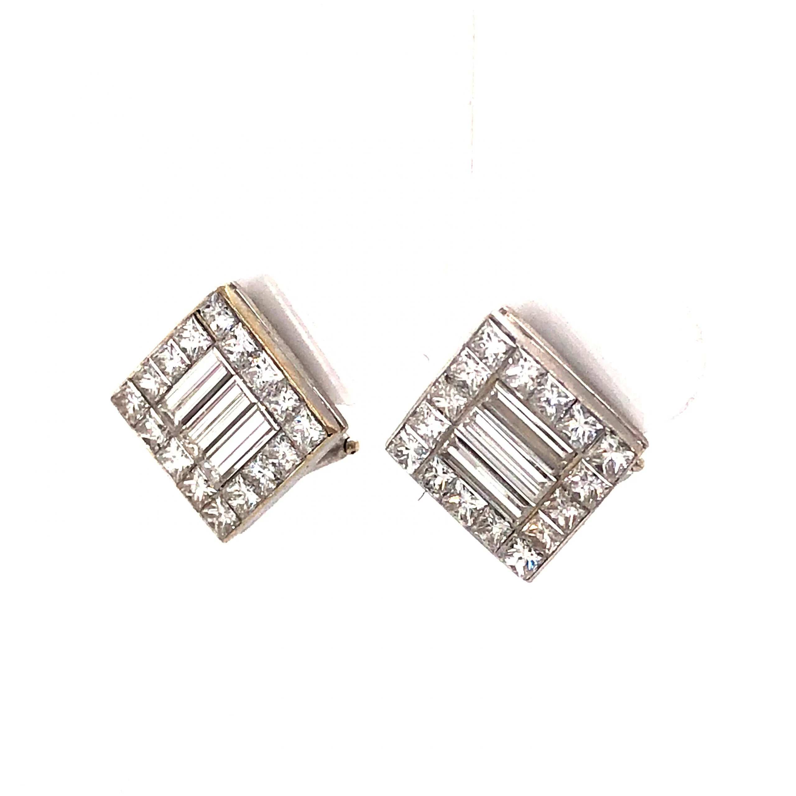 Square Diamond Earring Studs in 18k White Gold - Image 2