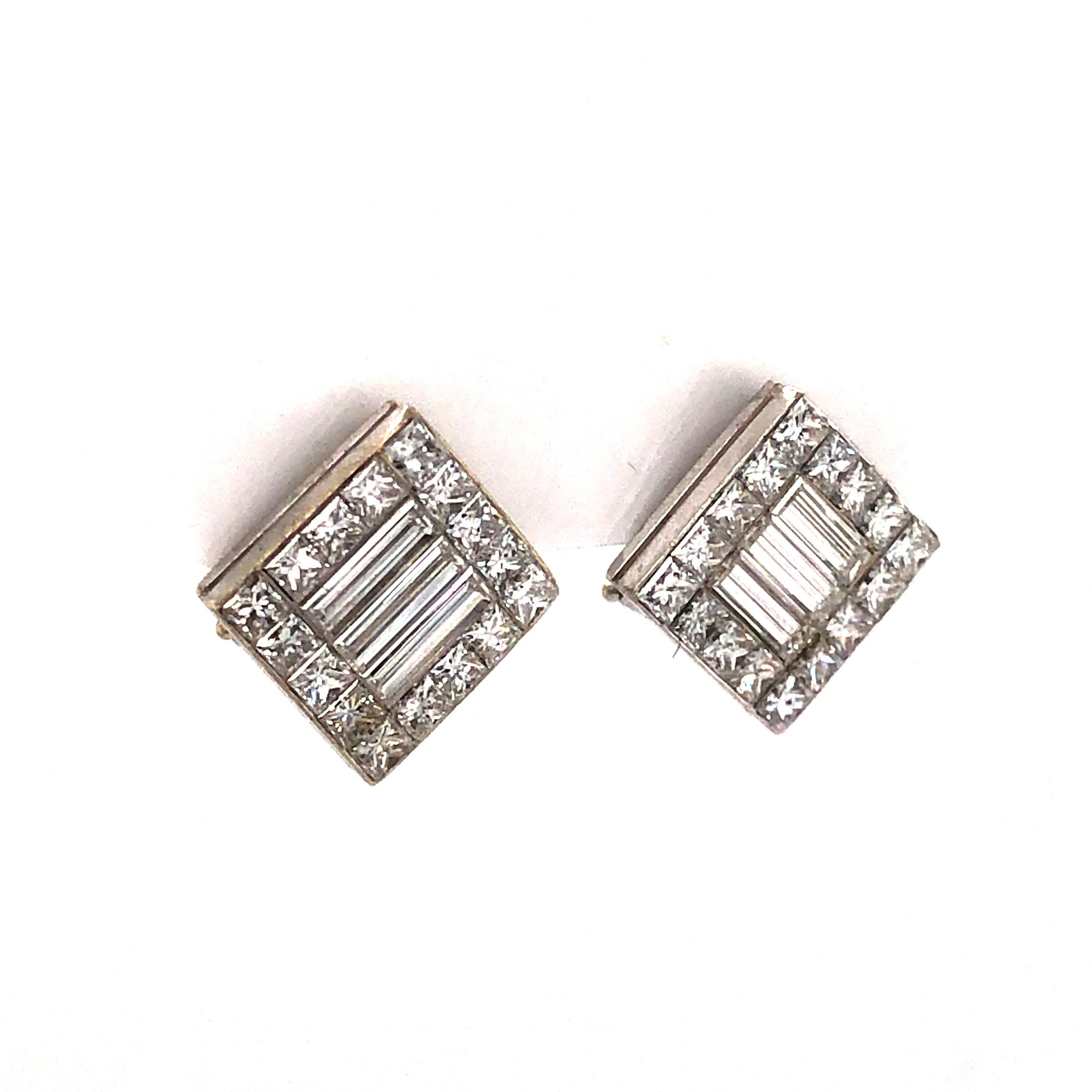 Square Diamond Earring Studs in 18k White Gold - Image 3