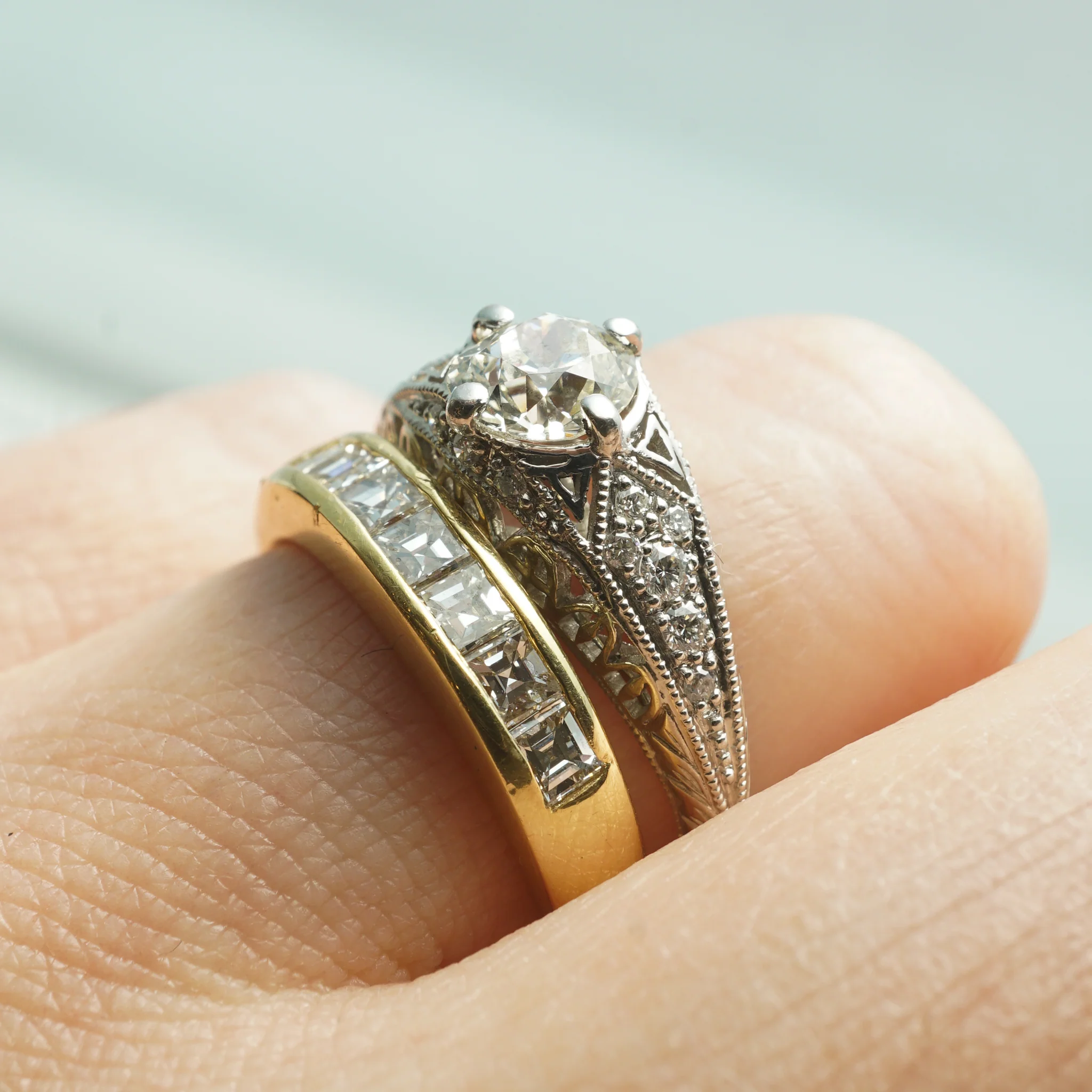 Square Step Cut Diamond Wedding Band in 18k Yellow Gold - Image 5