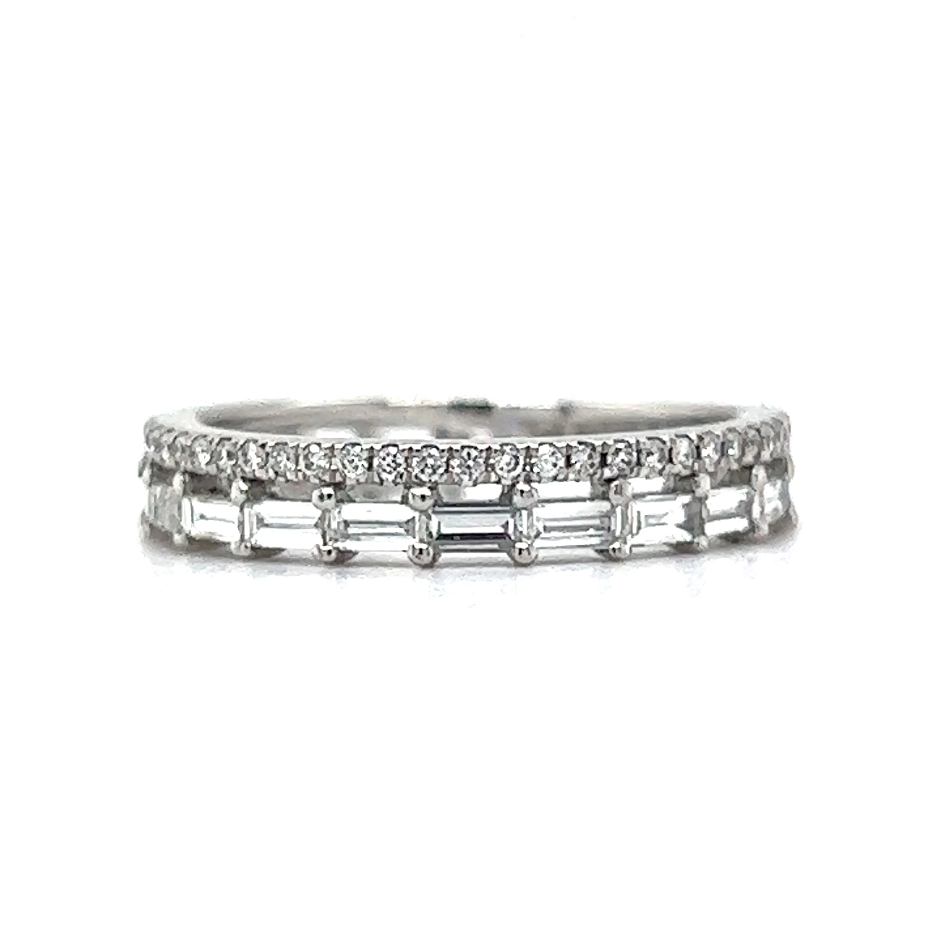 Stacked Baguette & Round Diamond Ring in 14k White Gold - Image 2