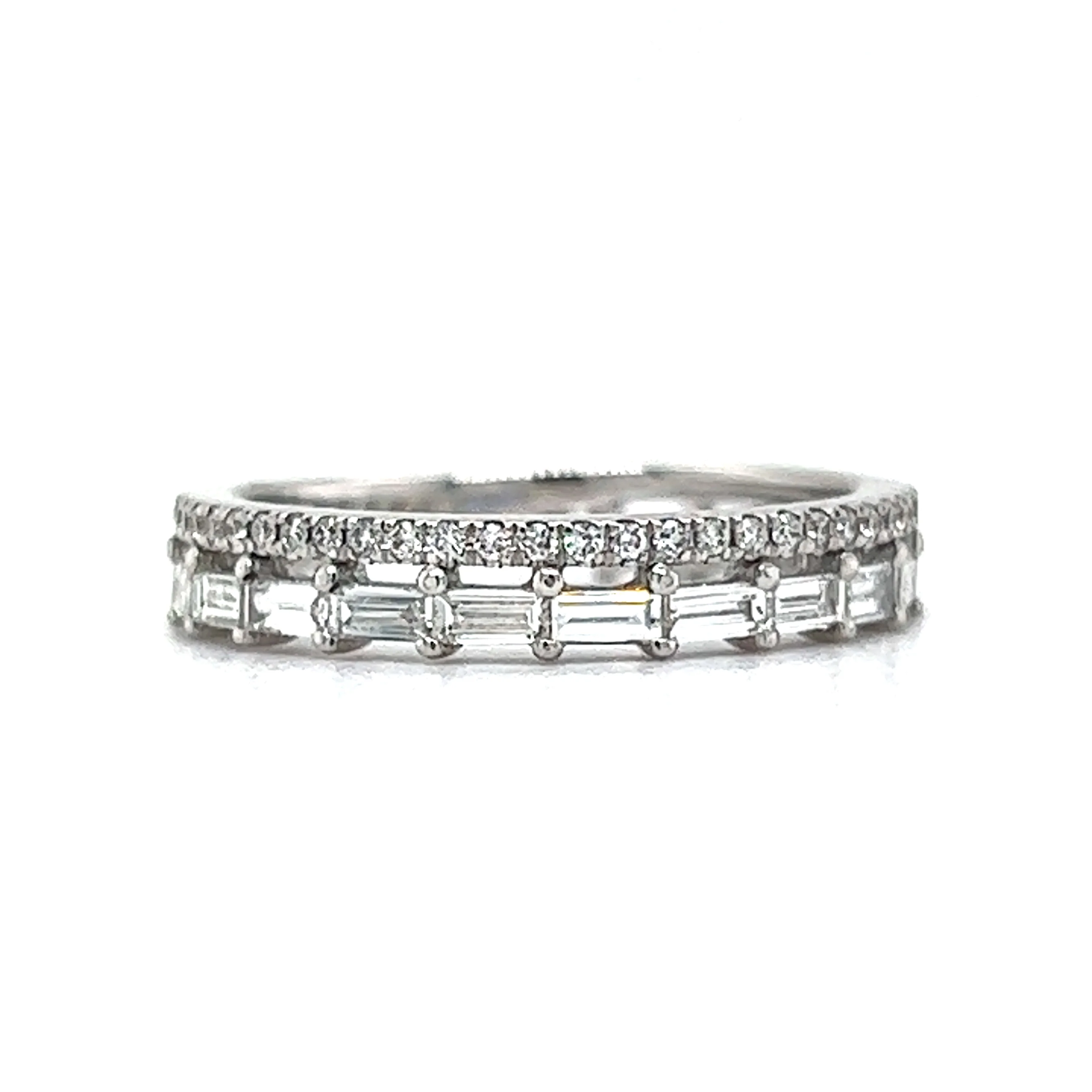 Stacked Baguette & Round Diamond Ring in 14k White Gold - Image 3
