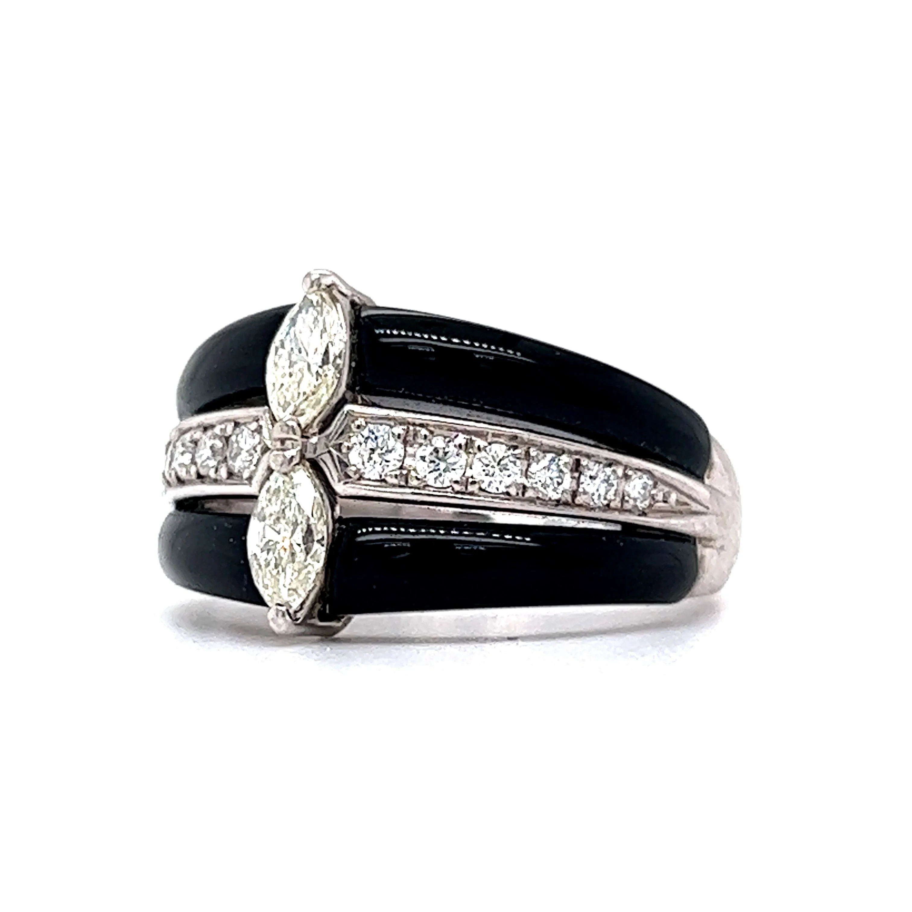 Stacked Black Onyx & Diamond Cocktail Ring in 18k White Gold - Image 2