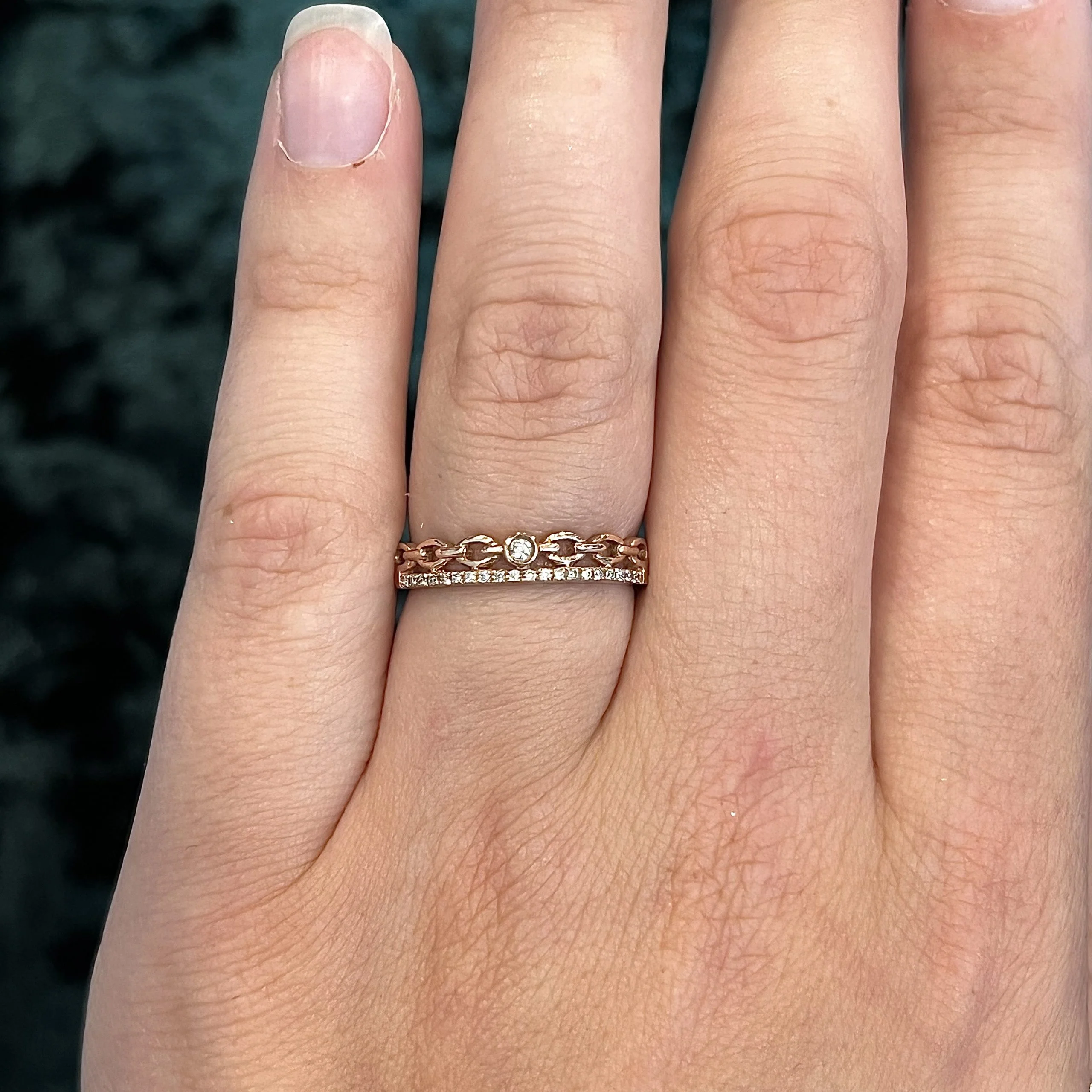 Stacked Diamond Chain Ring in 14k Rose Gold - Image 6