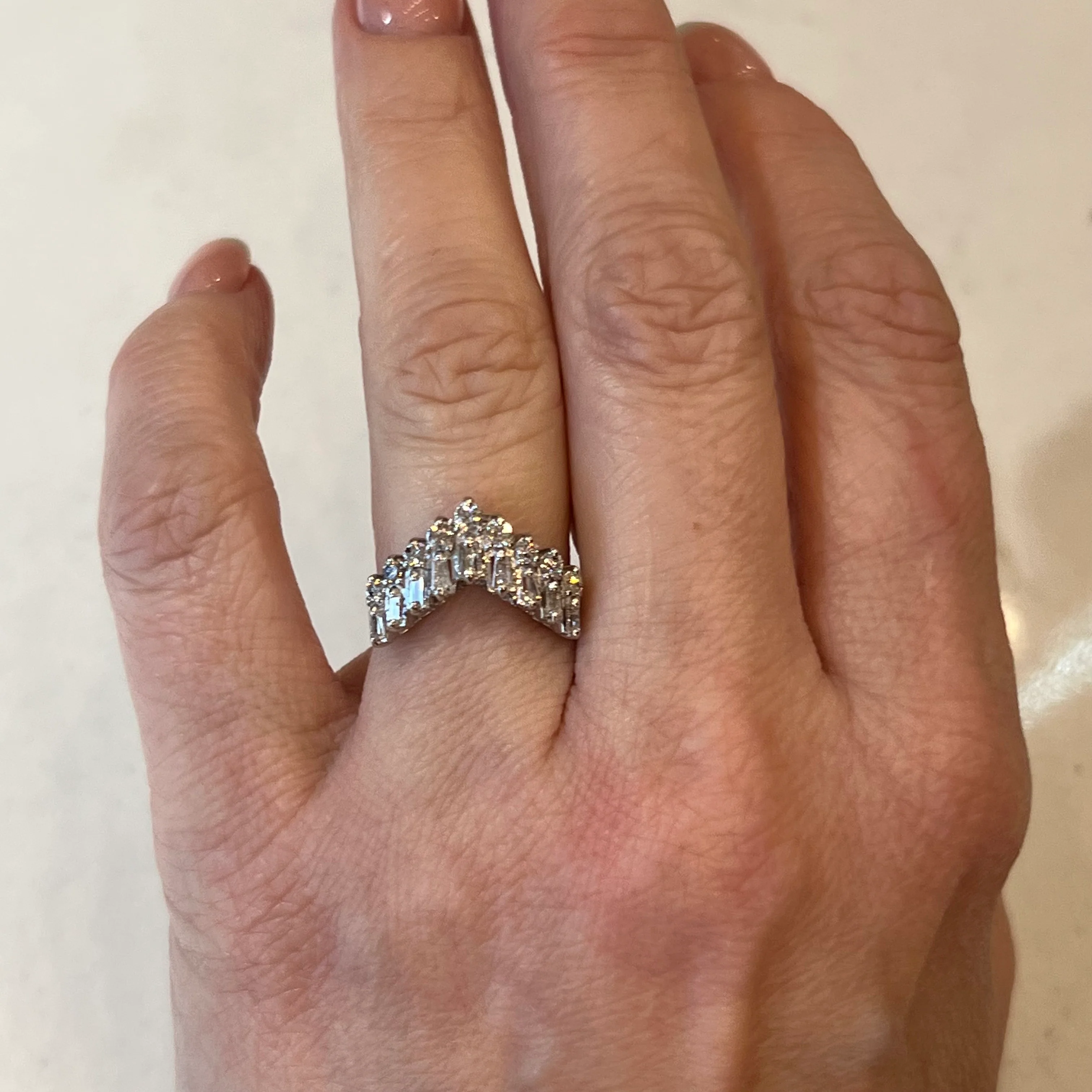 Stacked Diamond Tiara Wedding Band in Platinum - Image 6