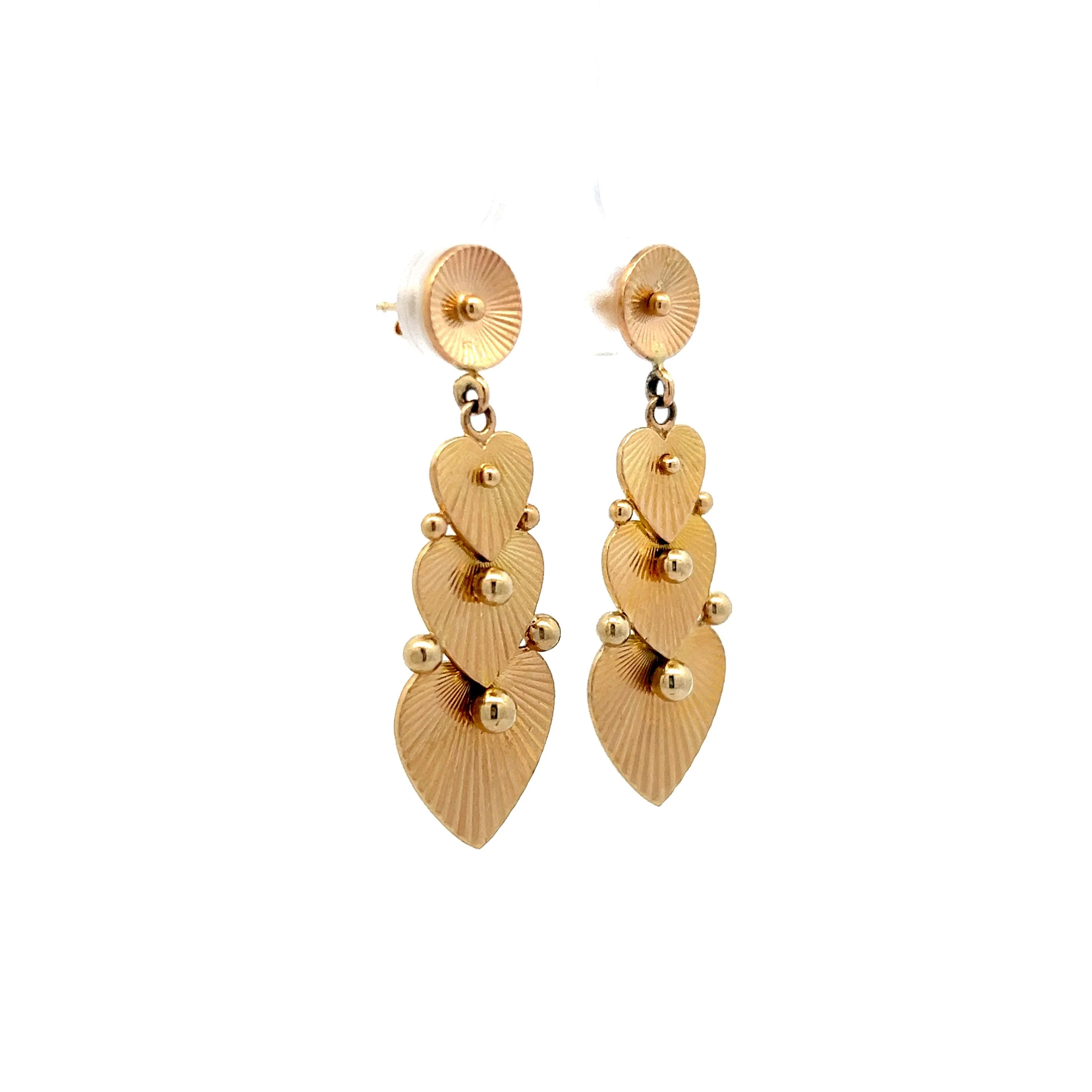Stacked Heart Drop Earrings in 14k Yellow Gold - Image 3