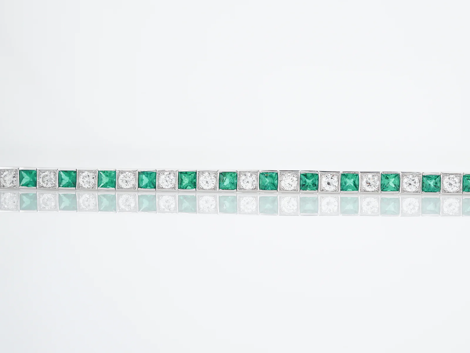 ***RTV***Straight Line Bracelet Modern 2.38 Round Brilliant Cut Diamonds & 3.20 Square Cut Emeralds in Platinum - Image 3