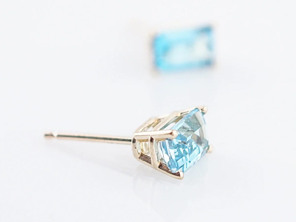 Stud Earrings Modern 1.33 Emerald Cut Blue Topaz in 14k Yellow Gold - Image 4