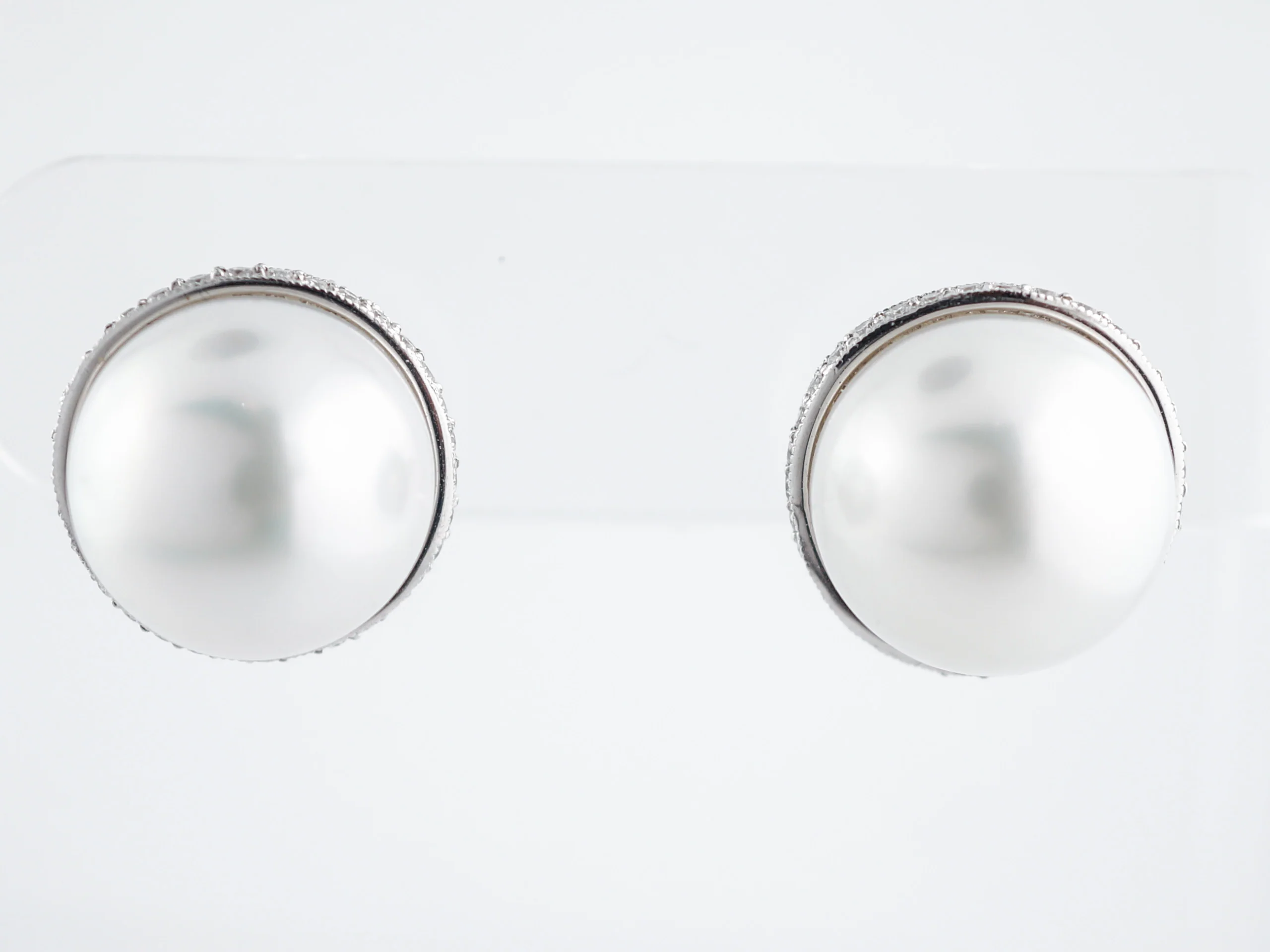 Stud Earrings Modern Pearl & .87 Round Brilliant Cut Diamonds in Platinum