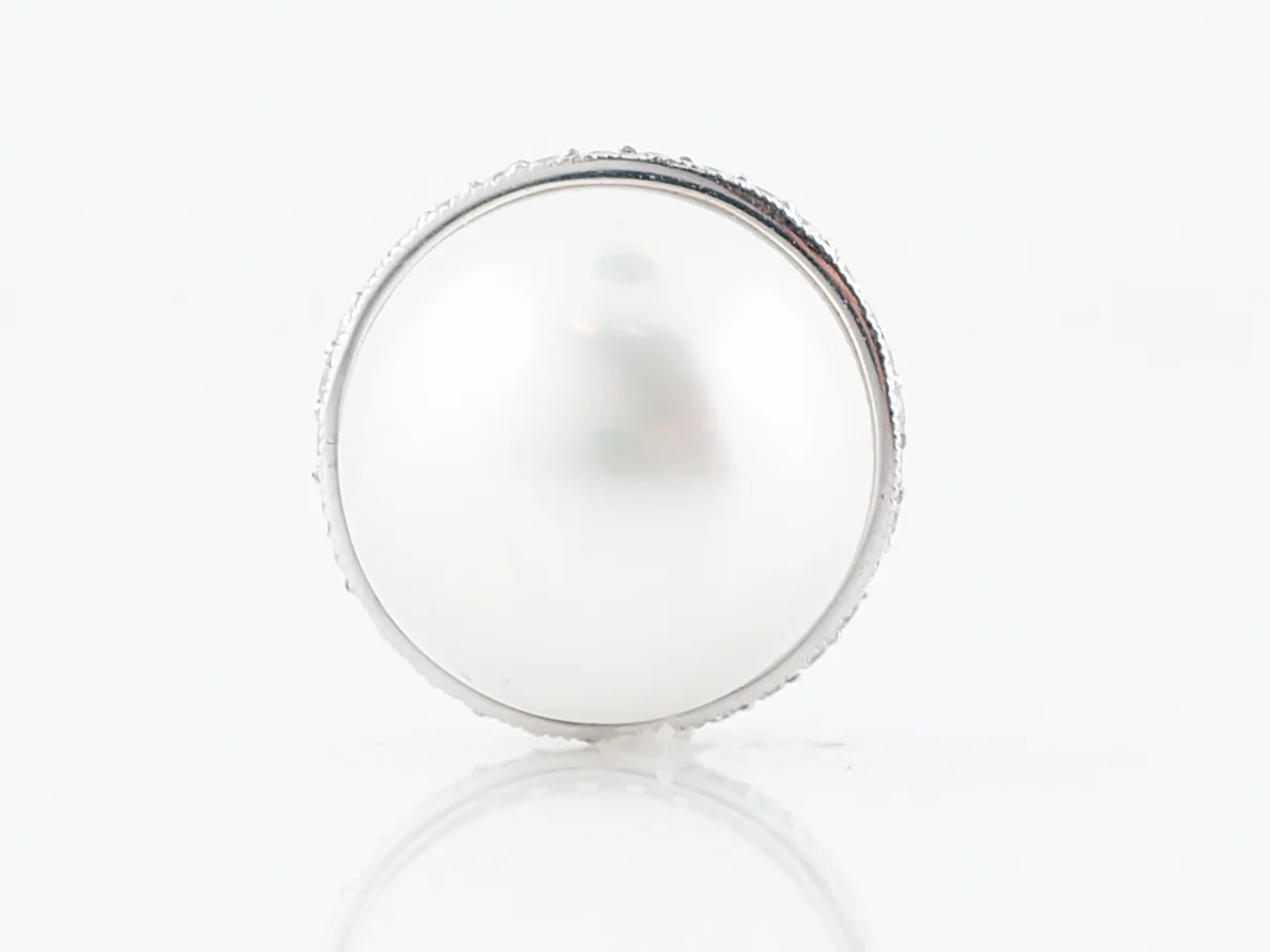 Stud Earrings Modern Pearl & .87 Round Brilliant Cut Diamonds in Platinum - Image 4