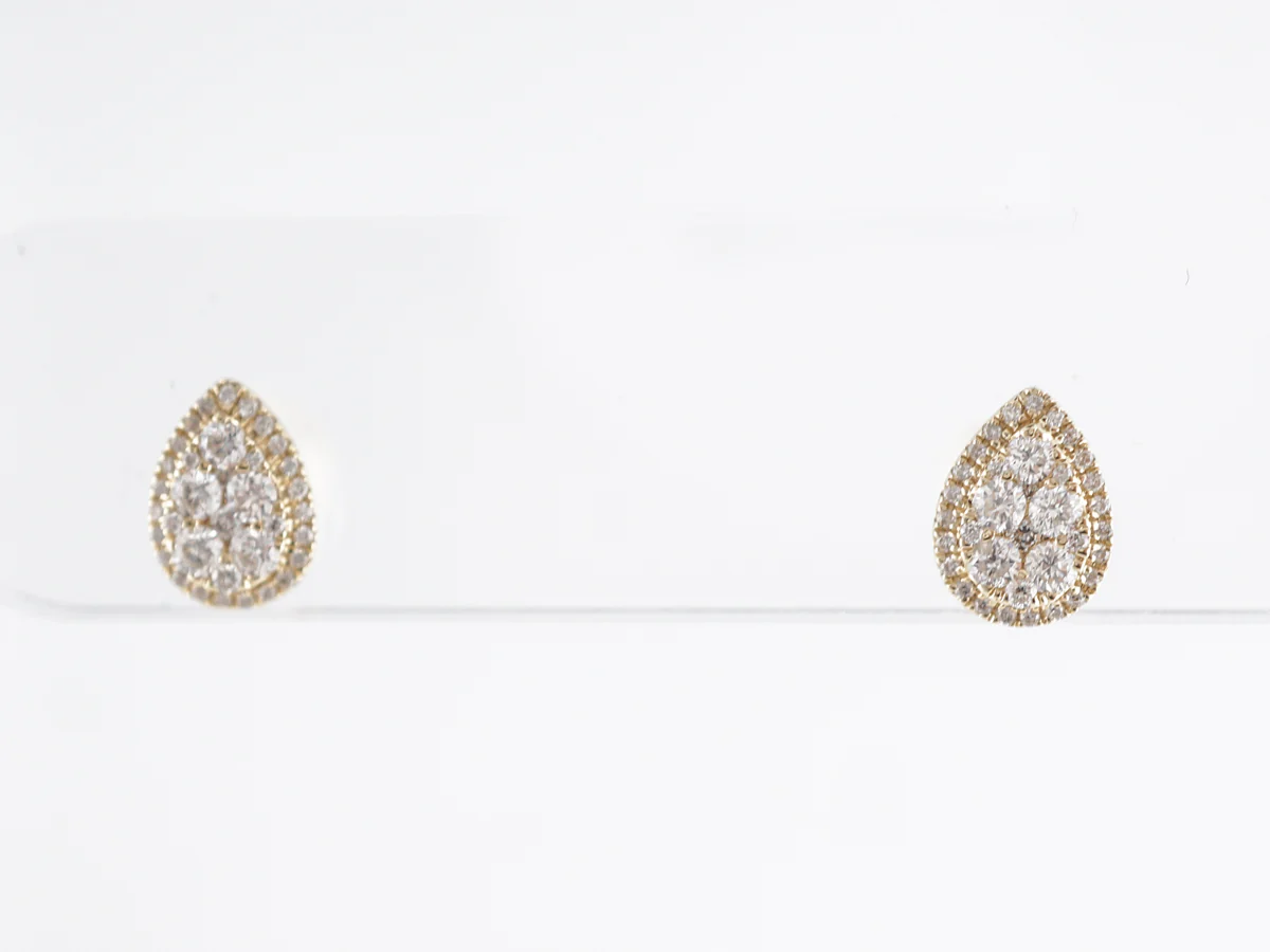 Stud Pear Shaped Earrings w/ Diamonds 14K Yellow Gold - Image 3