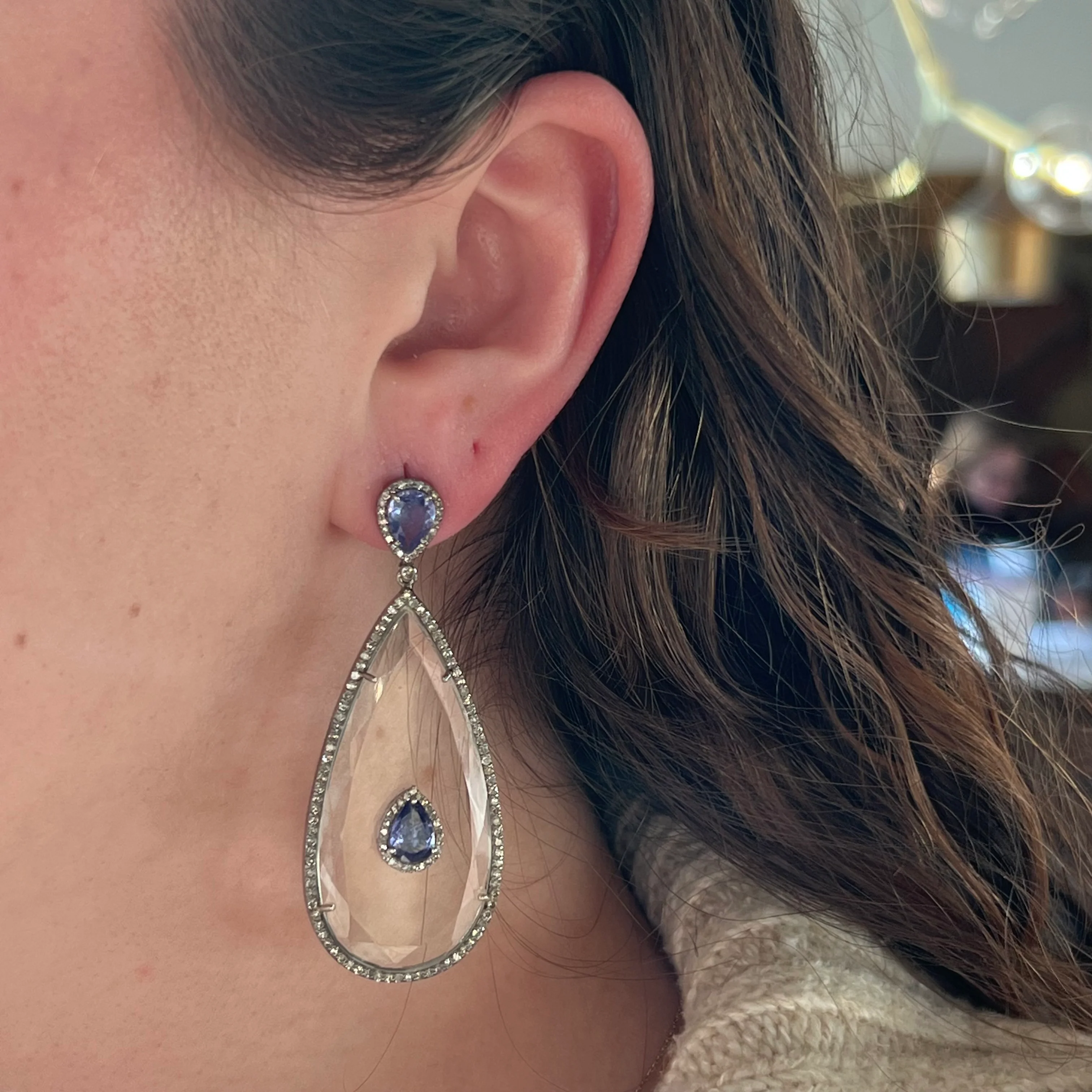 Tanzanite & Diamond Drop Earrings in Sterling Silver - Image 4