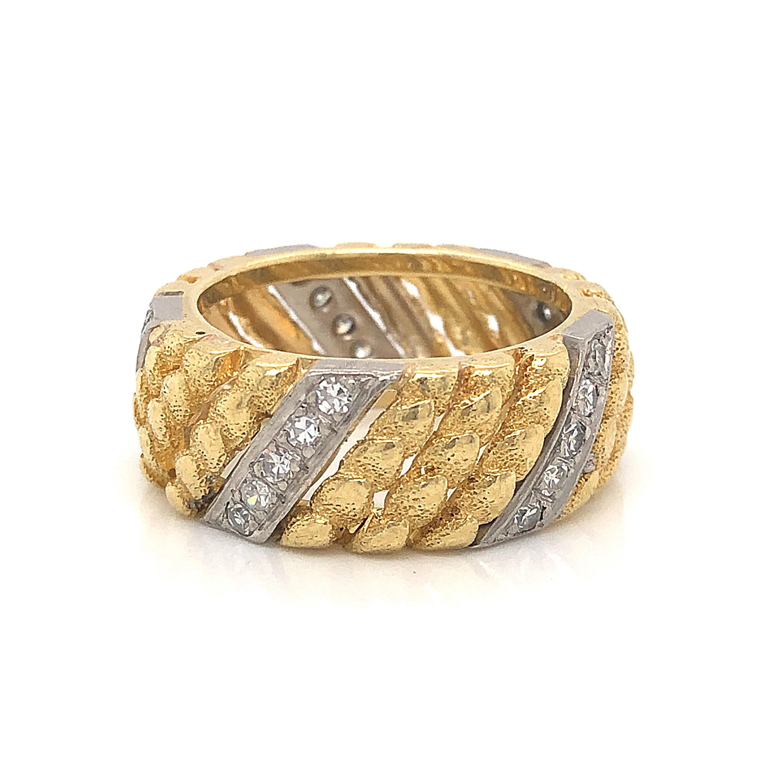 Textured Diamond Cocktail Ring 18k Yellow & White Gold