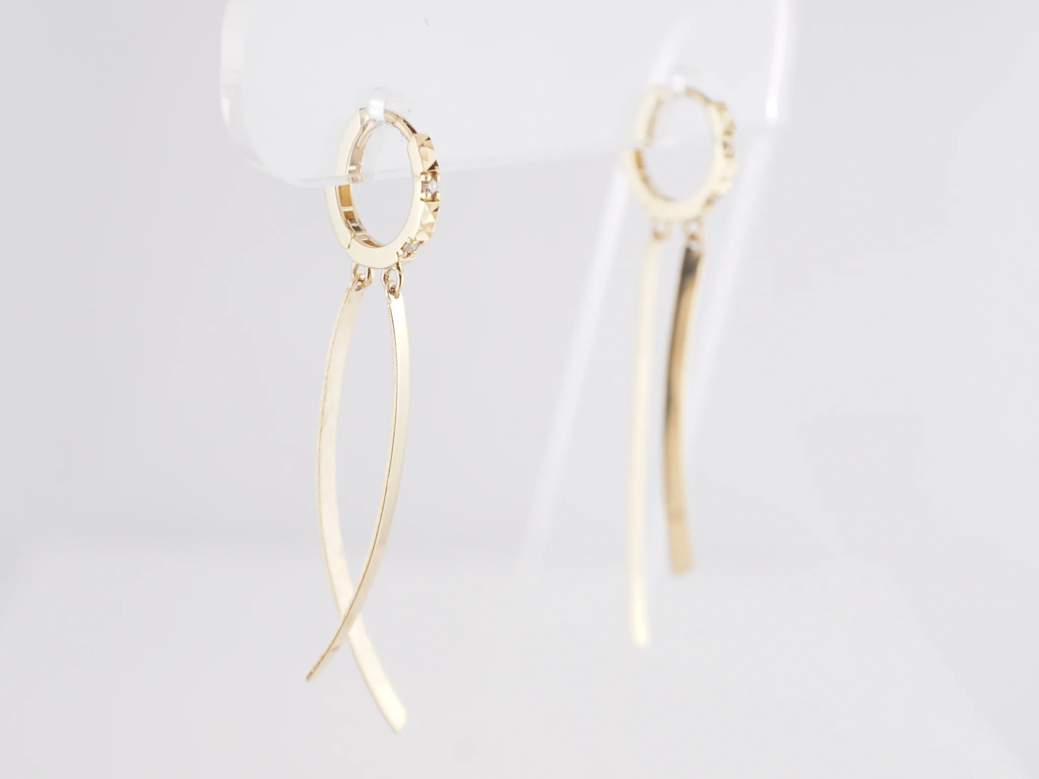 Textured Diamond Drop Earrings in 14k Yellow Gold - Image 3