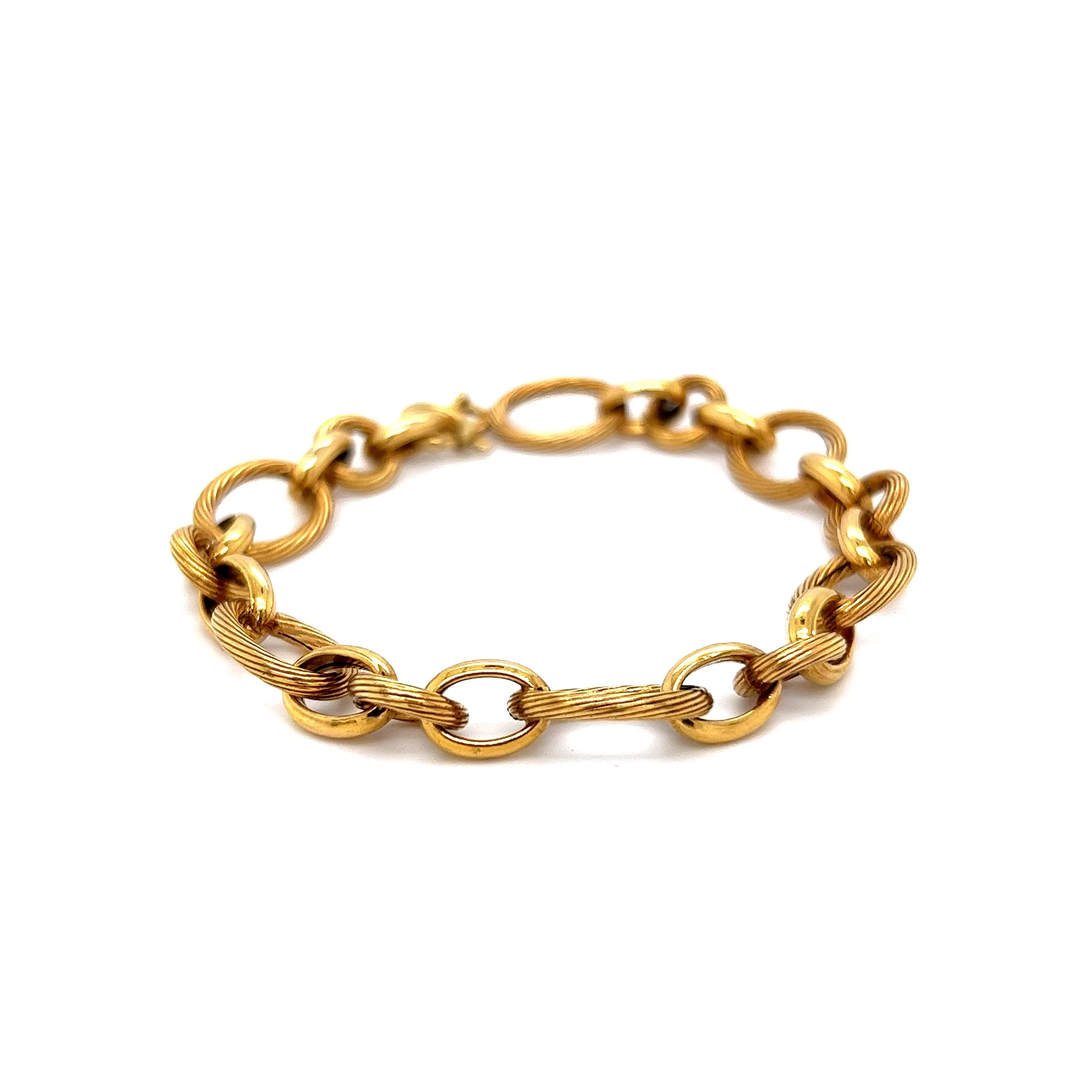Textured Oval & Round Link Bracelet in 14k Yellow Gold - Image 2