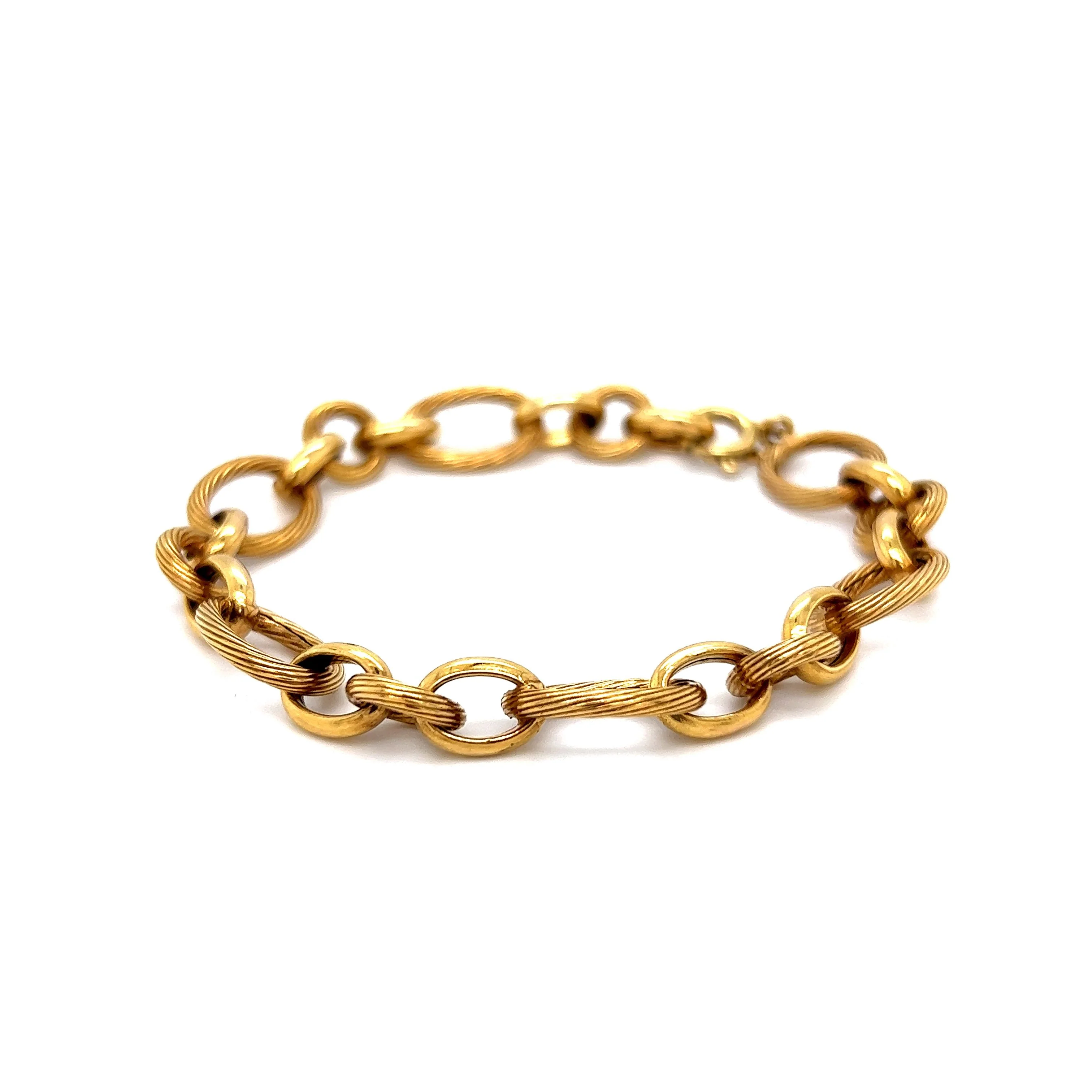 Textured Oval & Round Link Bracelet in 14k Yellow Gold - Image 3