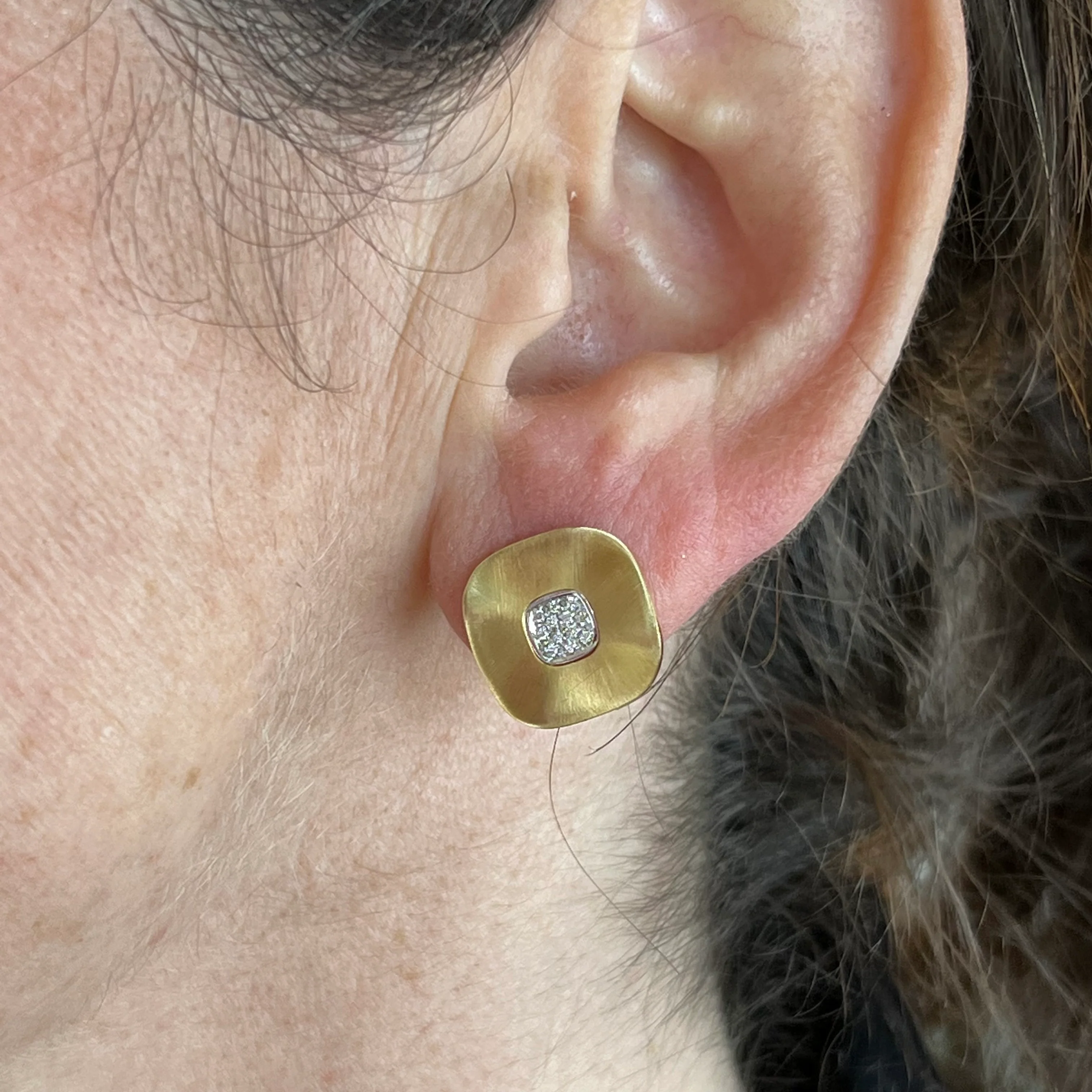 Textured Square Pave Diamond Earring Studs in 14k Gold - Image 4