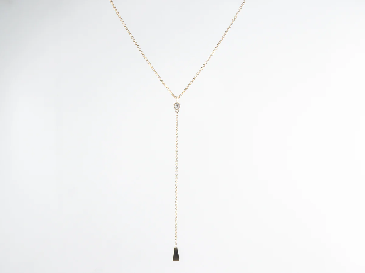 Thin 18 Inch Diamond Y Necklace in 14k Yellow Gold