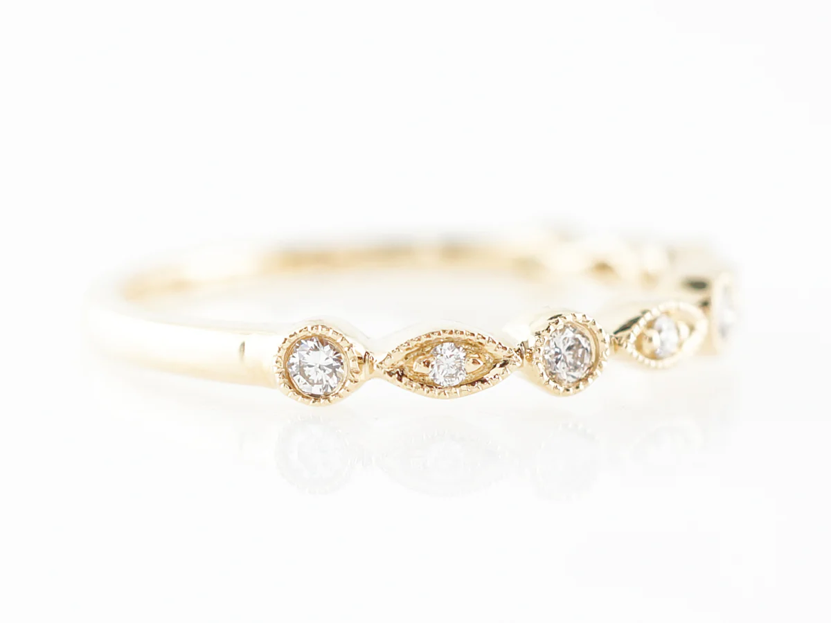 Thin Bezel Diamond Milgrain Wedding Band in Yellow Gold - Image 3