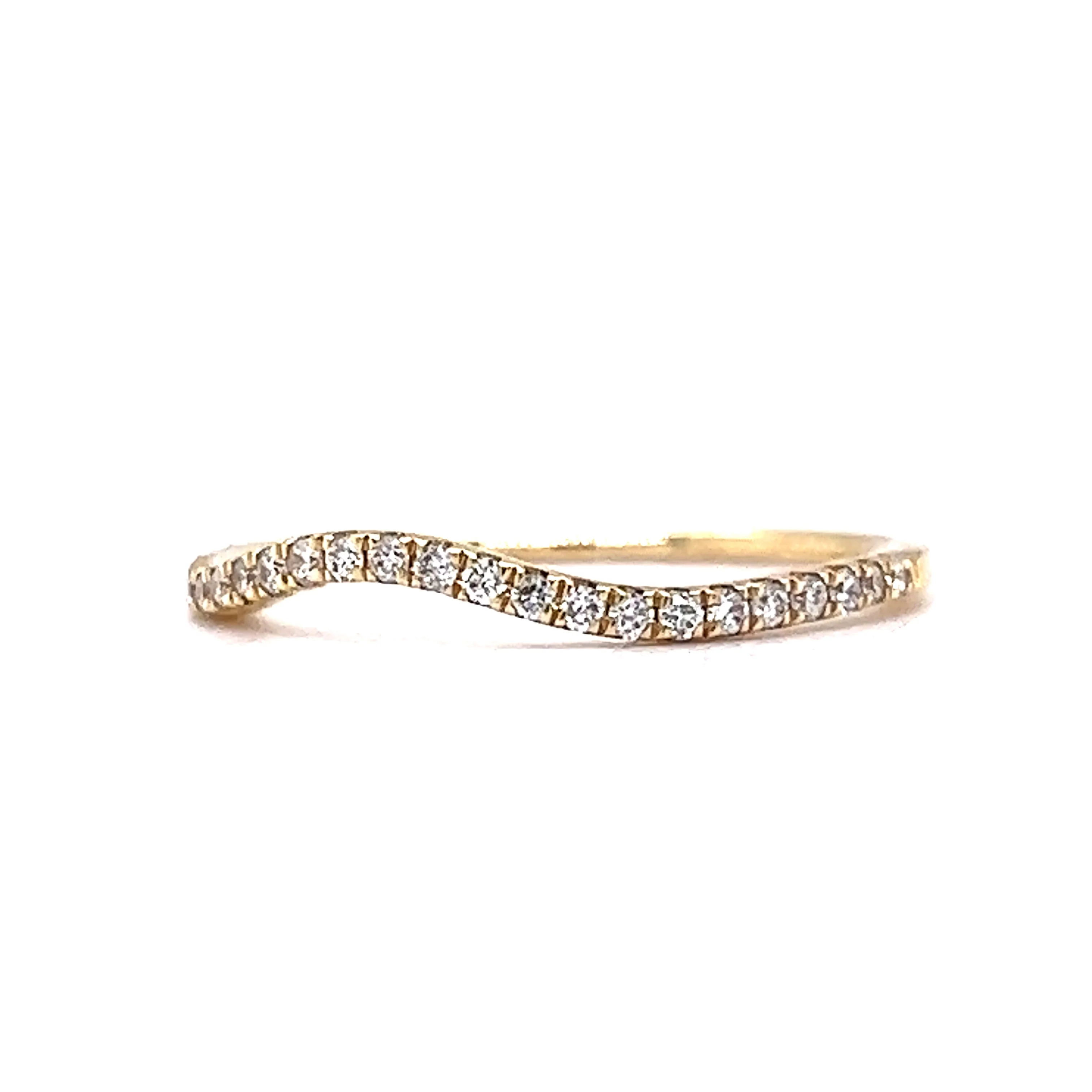 Thin Curved Diamond Wedding Band in 14k Yellow Gold - Image 2