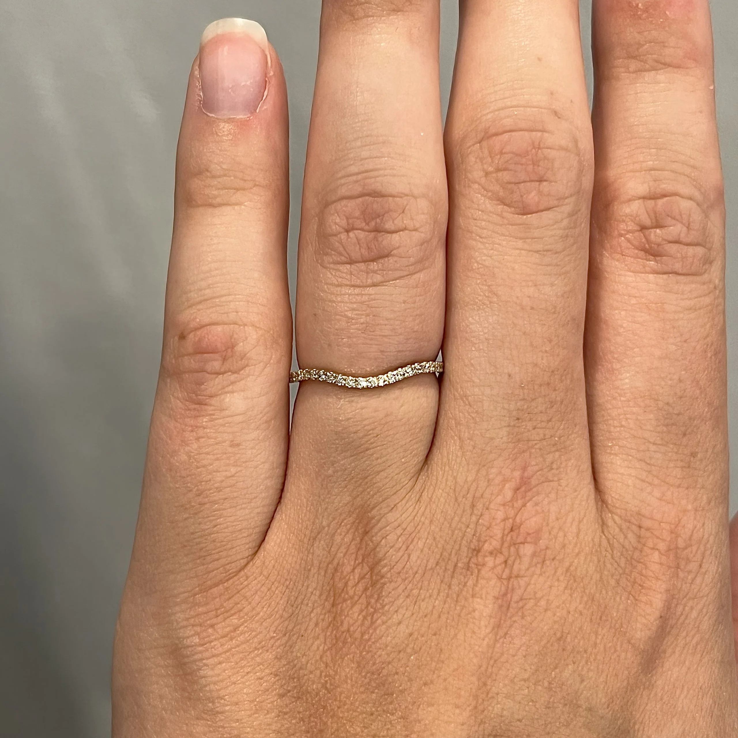 Thin Curved Diamond Wedding Band in 14k Yellow Gold - Image 6