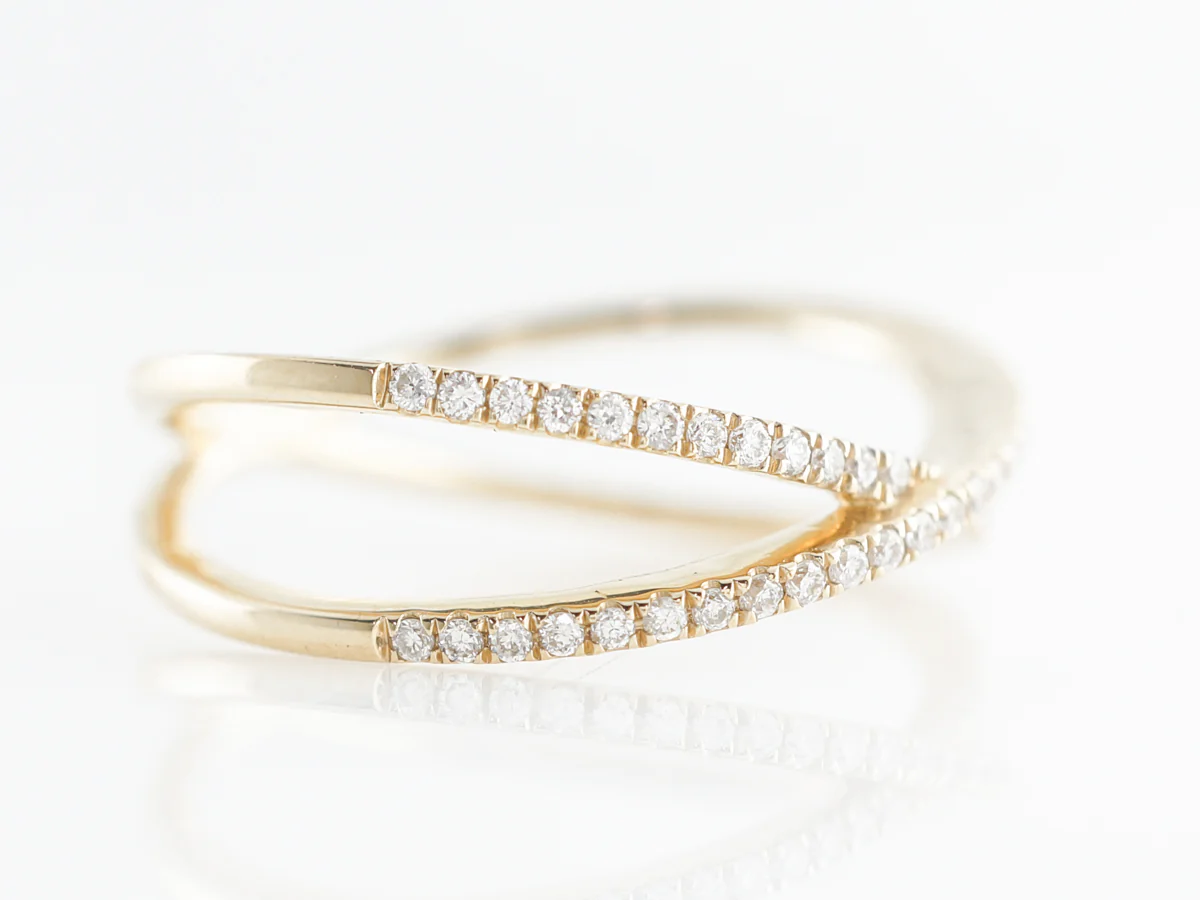 Thin Double Band with Diamonds in 14k Yellow Gold - Image 3