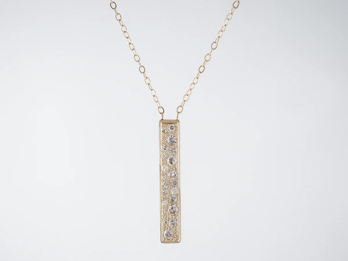 Thin Pave Diamond Bar Necklace in 14k Yellow Gold