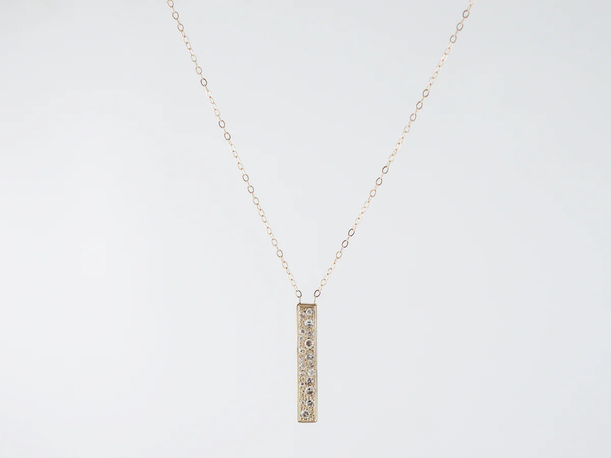 Thin Pave Diamond Bar Necklace in 14k Yellow Gold - Image 2