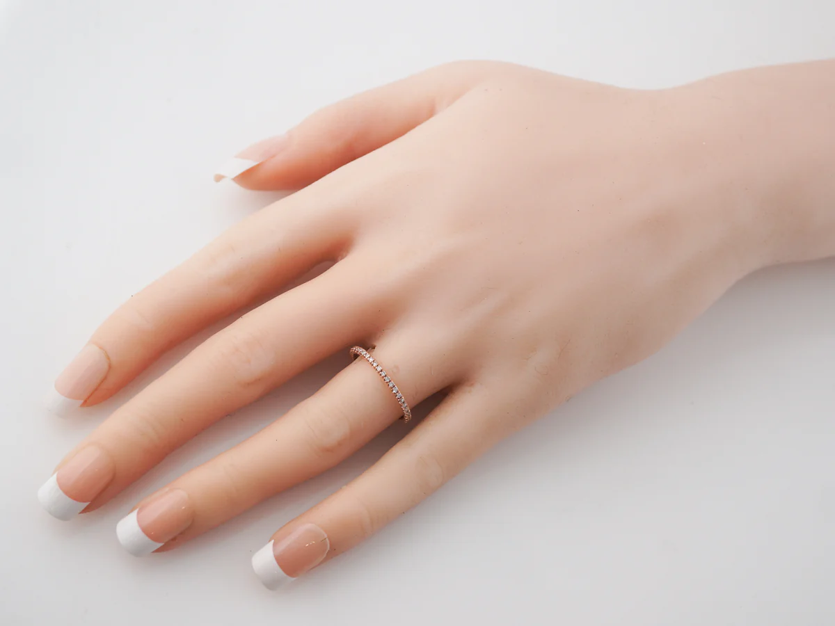 Thin Rose Gold Diamond Wedding Band in 14k - Image 7