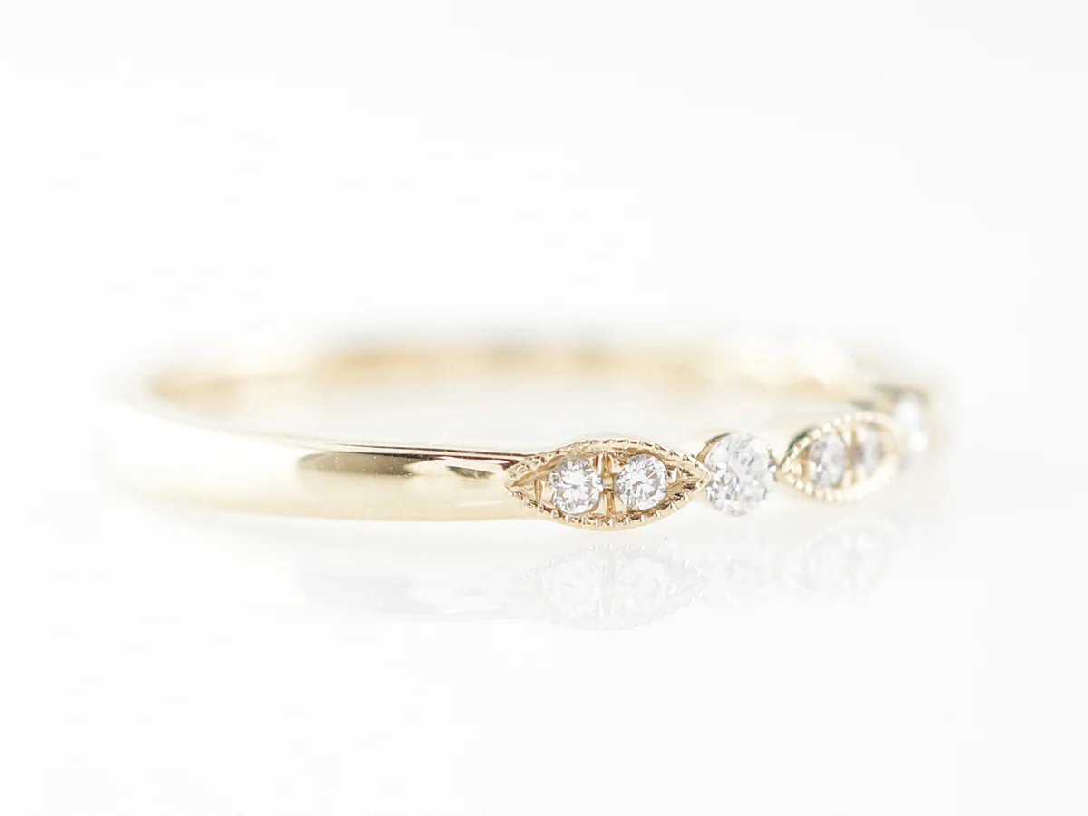Thin Wedding Band w/ Diamonds in 14k Yellow Gold - Image 4