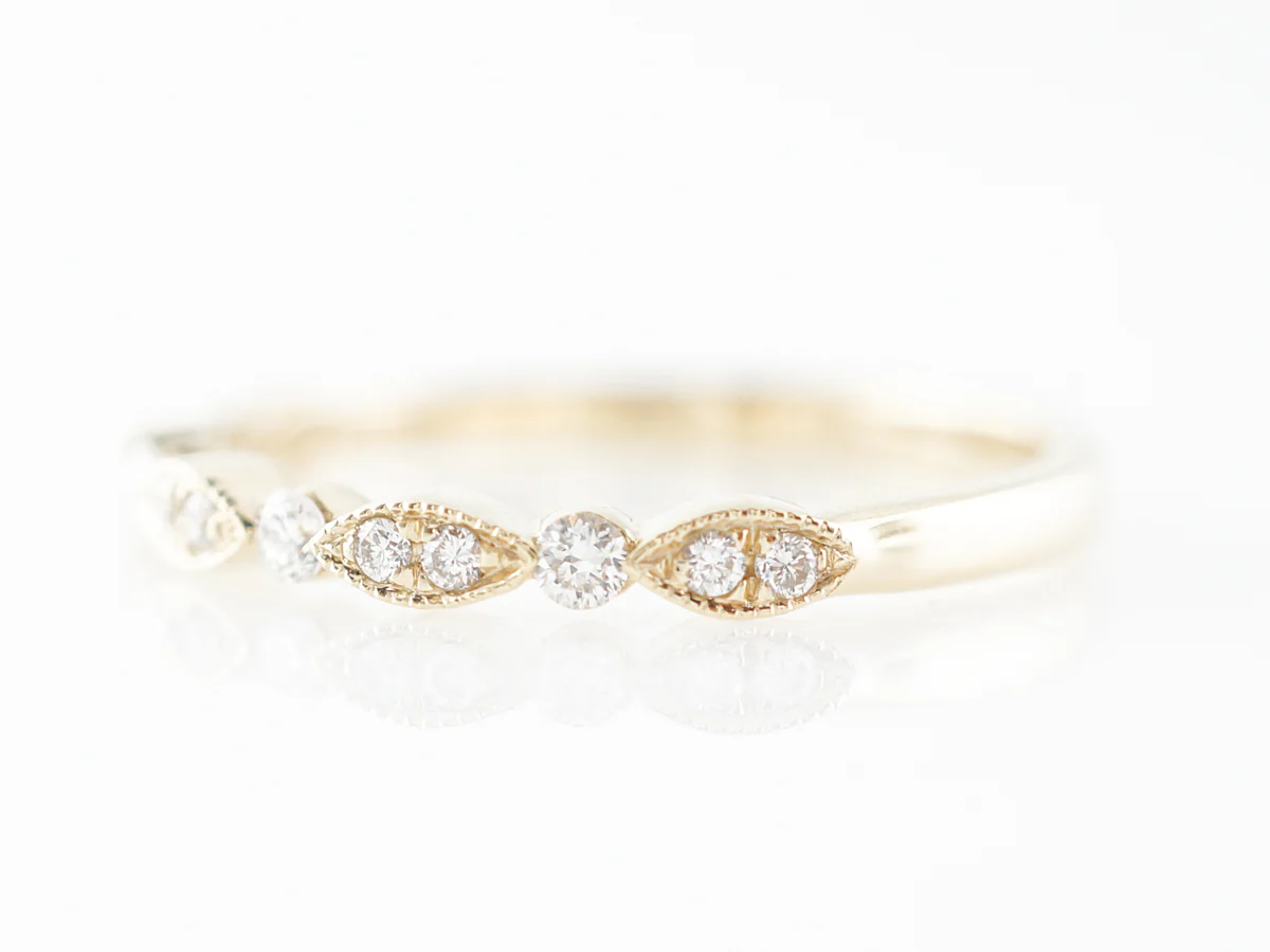 Thin Wedding Band w/ Diamonds in 14k Yellow Gold - Image 5