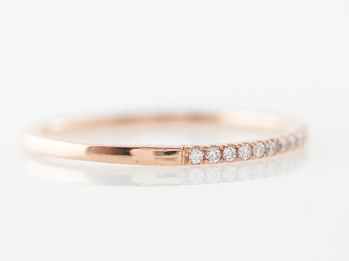 Thin Wedding Band w/ Diamonds in 18k Rose Gold - Image 3